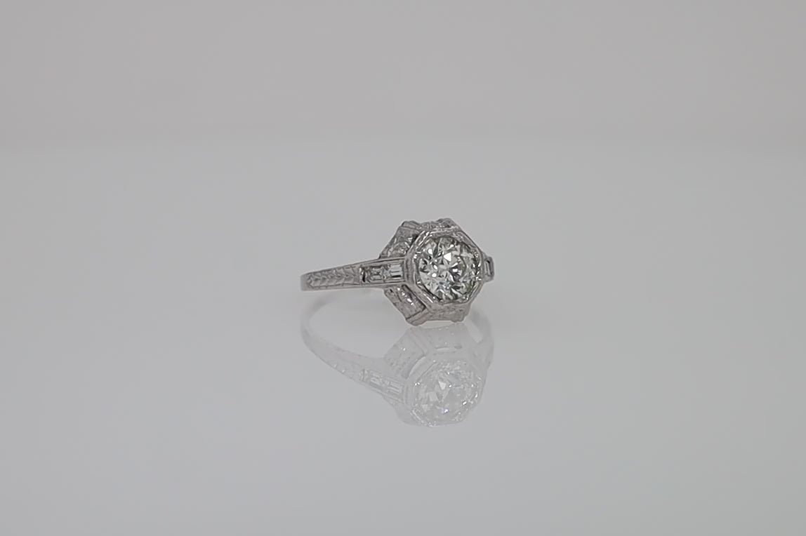 Engraved Art Deco 0.87 Carat Certified Diamond Solitaire Ring