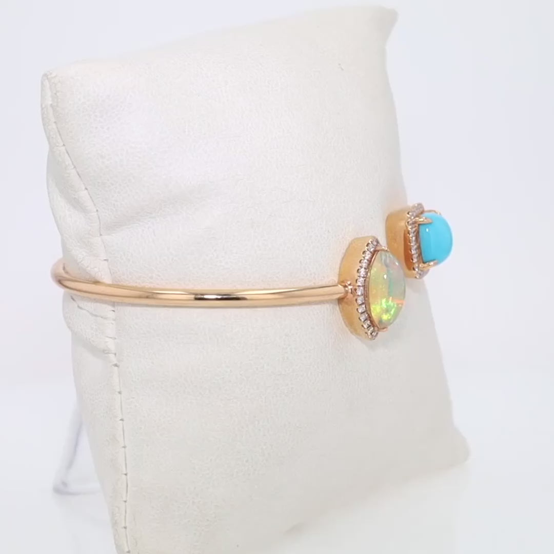 YAEL Designs 4 Carat TW Opal Turquoise Diamond 18k Rose Gold Bangle