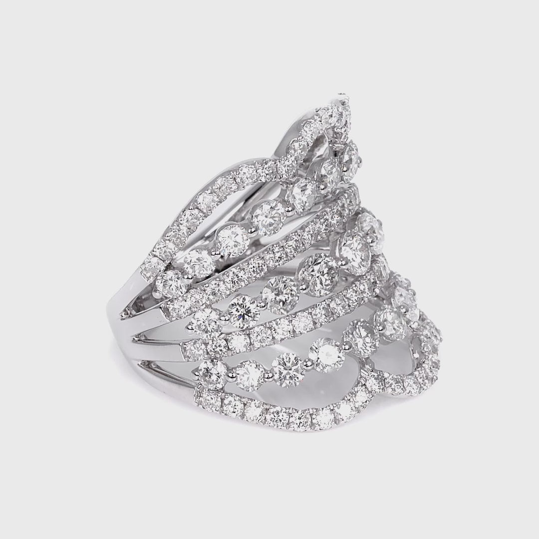 7 Tiered 2.50 Carat Diamond Tiara Wide White Gold Estate Band