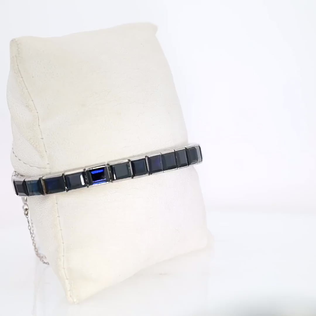 GIA Certified No Heat 25ctw Blue Sapphire Art Deco Platinum Line Bracelet