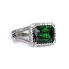 6.31 Carat Green Tourmaline Cushion and Diamond Estate East-West Ring