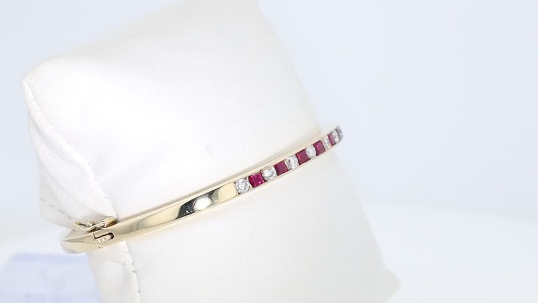 Estate Ruby and Diamond 14k Gold Bangle Bracelet