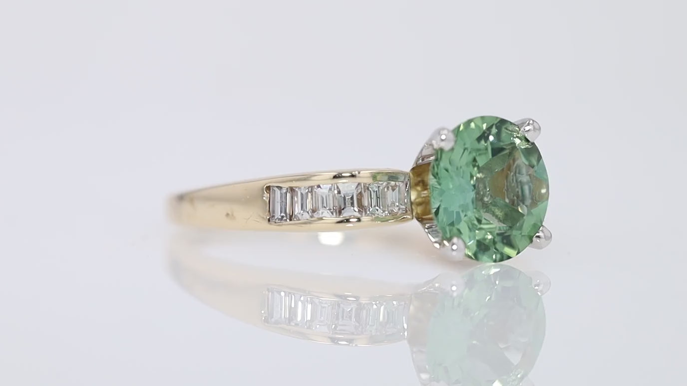 Vintage Sea Foam Green Tourmaline & Diamond Engagement Ring