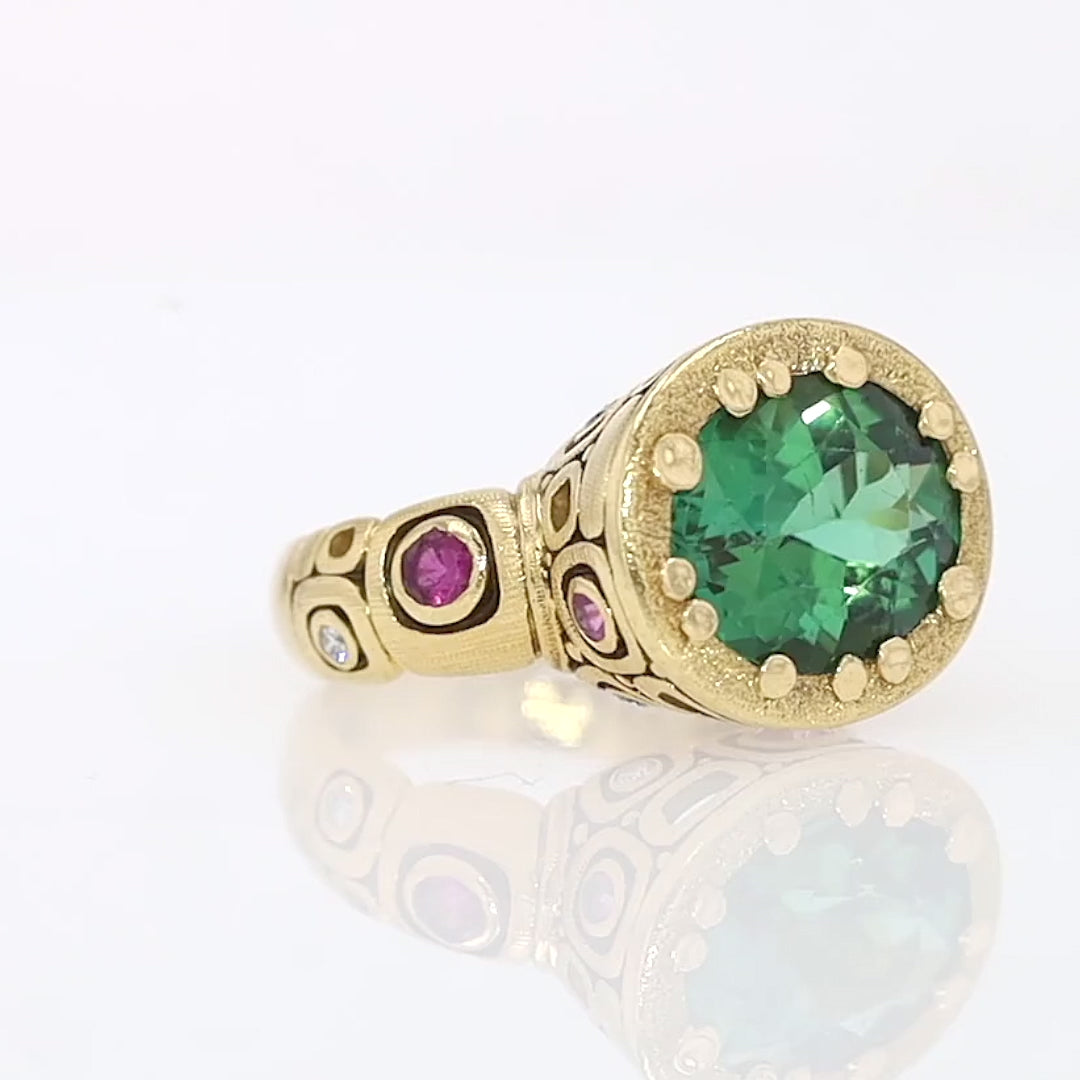 Alex Sepkus Estate 3.66 Carat Green Tourmaline Little Windows 18k Ring