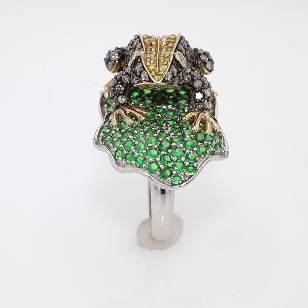 Tsavorite & Diamond 14k Gold Frog Vintage Cocktail Ring