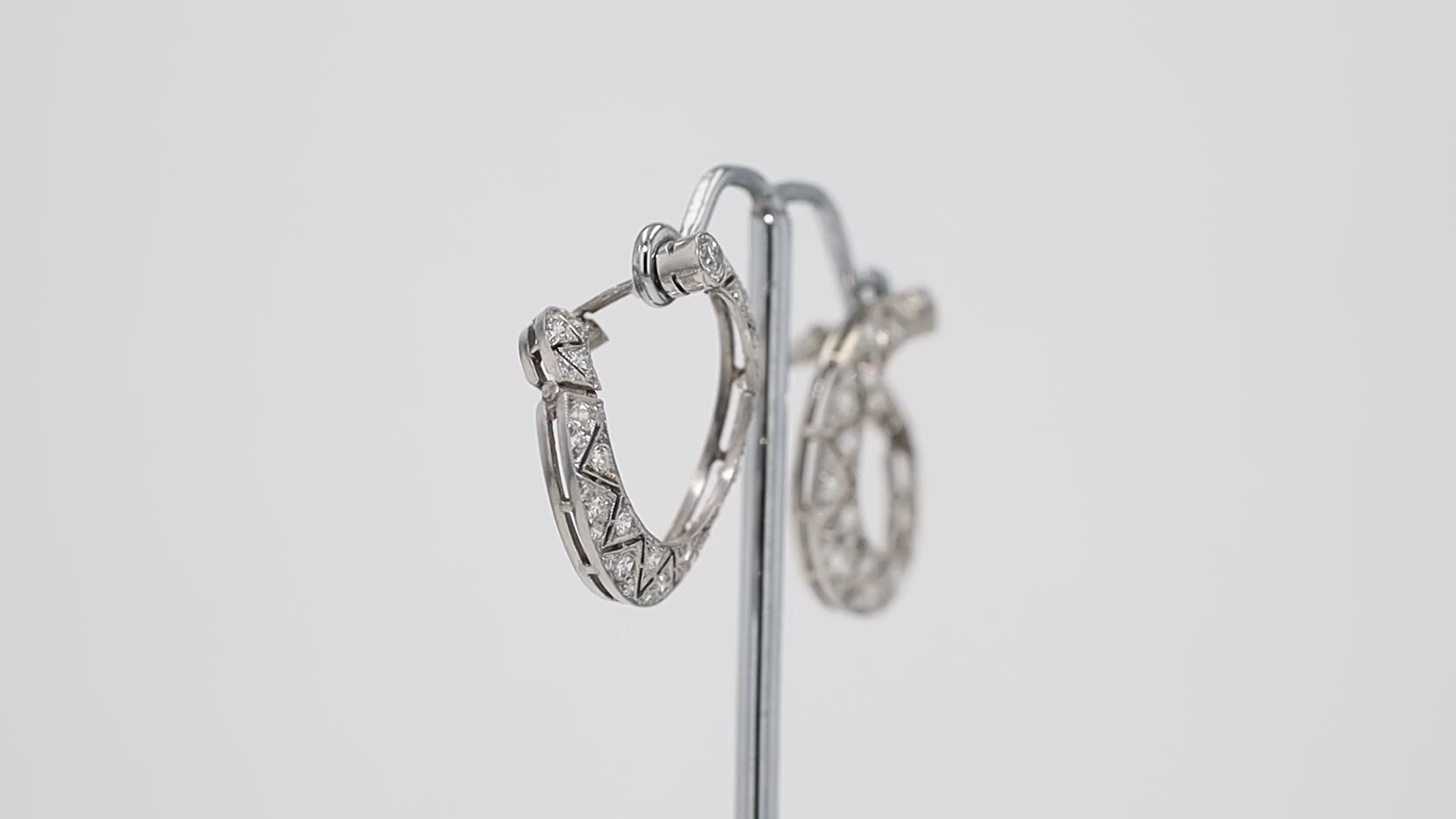 Art Deco Gatsby Era Diamond and Platinum Hoop Earrings