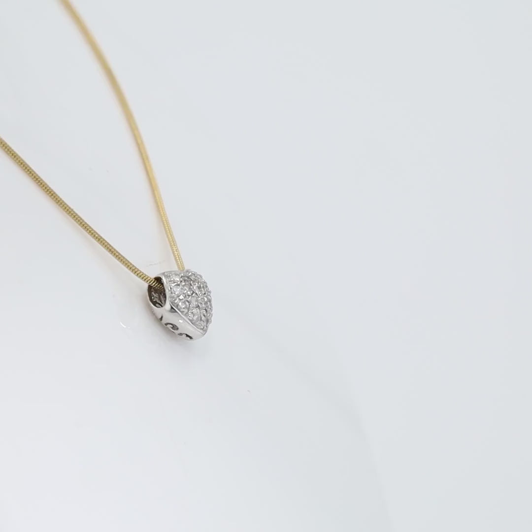 Vintage 1980s Pavé Diamond 2-Tone Puffed Heart Necklace