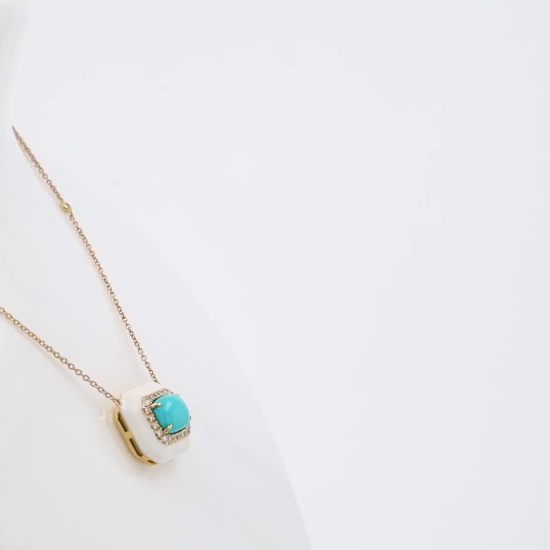 Turquoise Diamond & Enamel 18k Gold Necklace