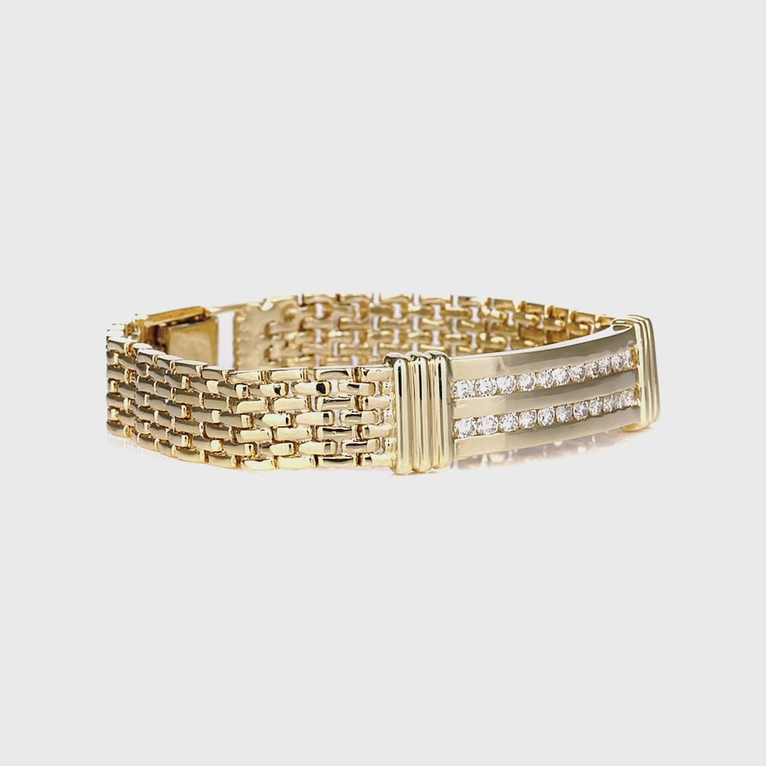 Vintage 1980s 2-Row Diamond 14k Yellow Gold Estate ID Link Bracelet