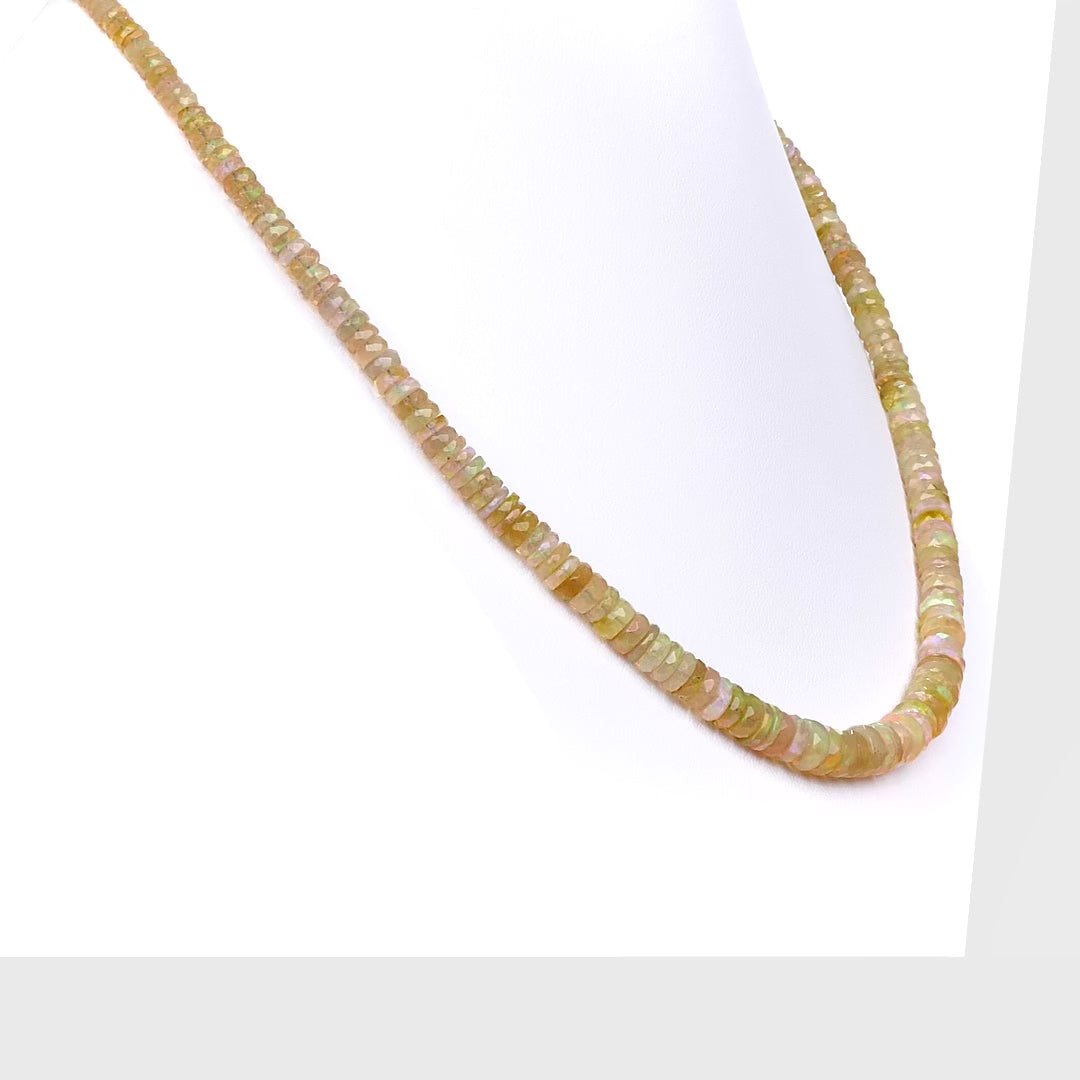 Natural Opal Faceted Bead Necklace 30 Carats 14k Gold