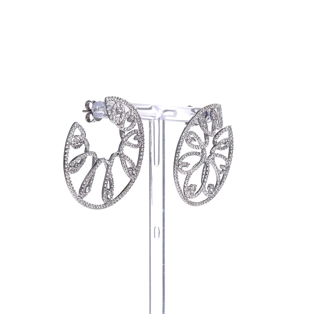 5 Carat Diamond White Gold Front Facing Scrolling Hoop Earrings
