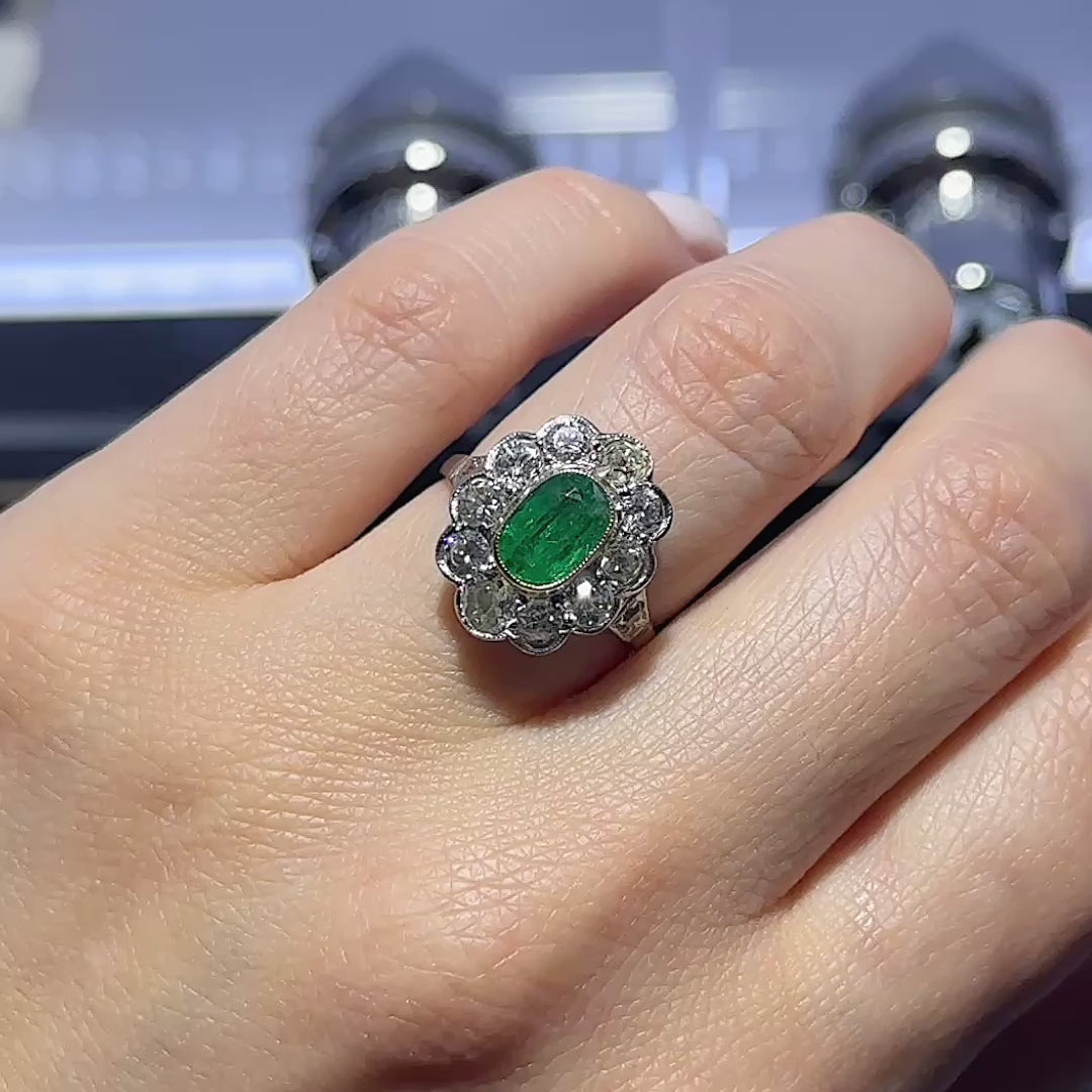 RDY 2.5 Carat Colombian Emerald and Diamond Halo Platinum Engagement Ring