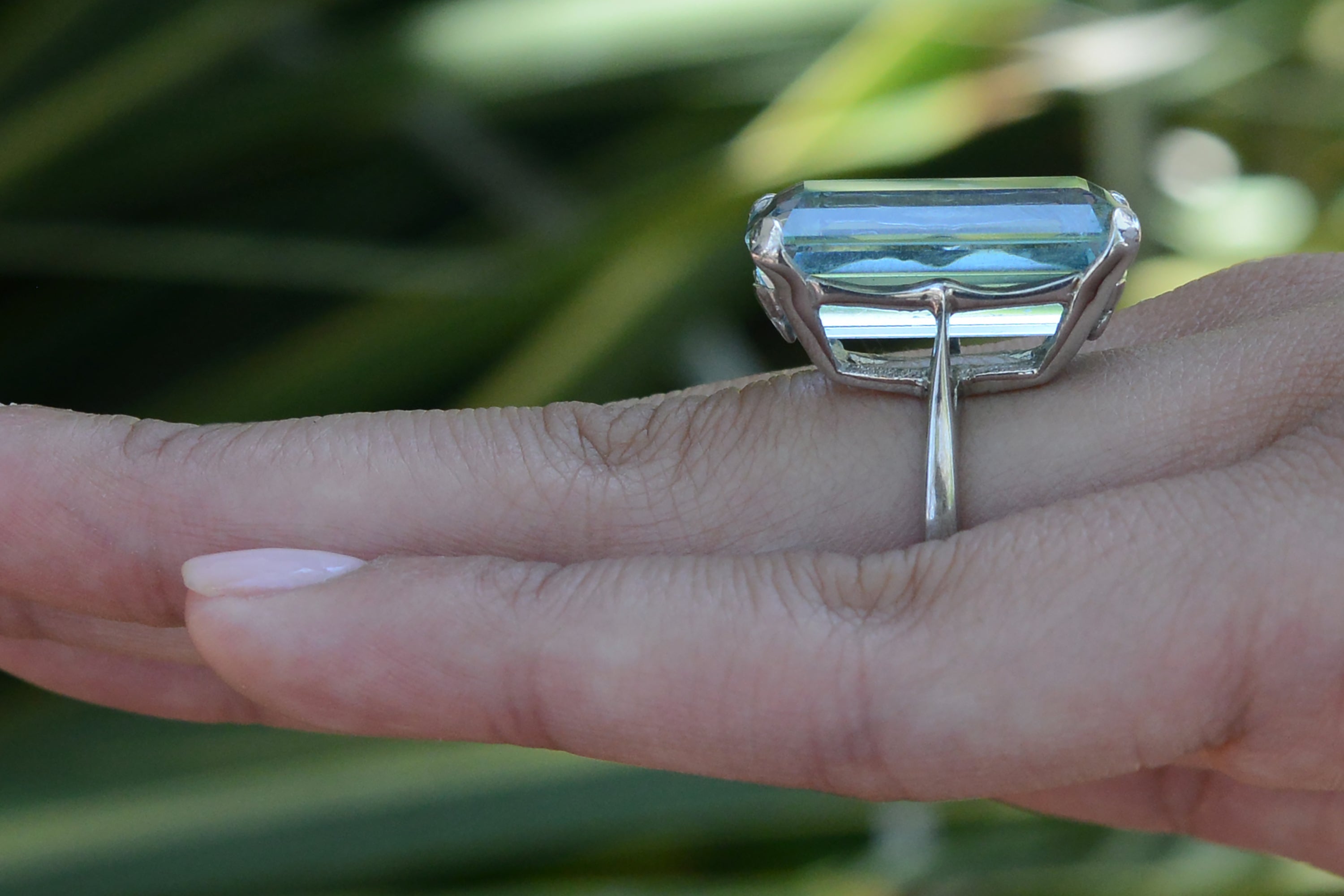 Retro 22 Carat Emerald Cut Aquamarine Cocktail Ring