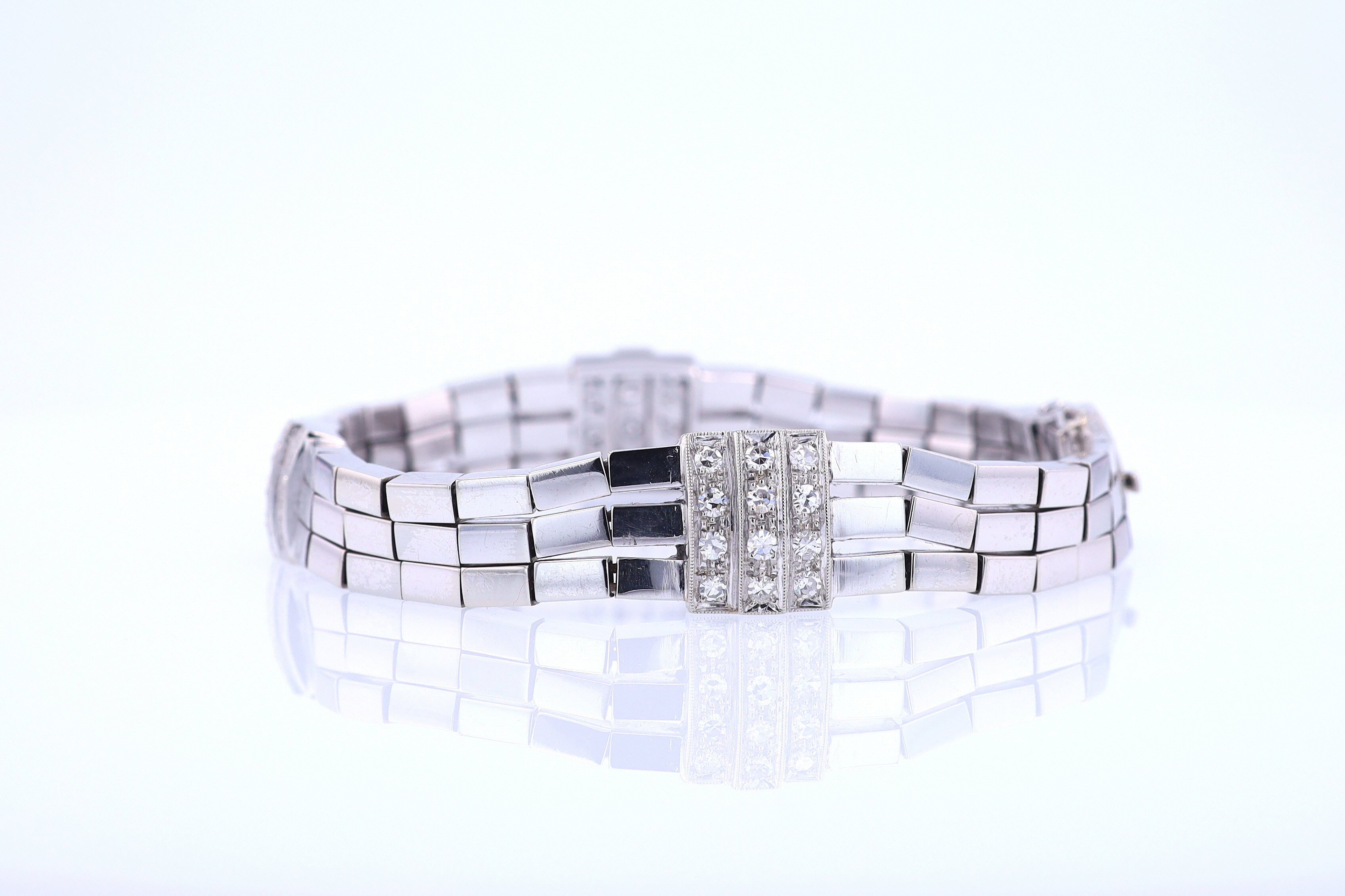 Retro 3 Strand 18k White Gold Pavé Diamond Bracelet