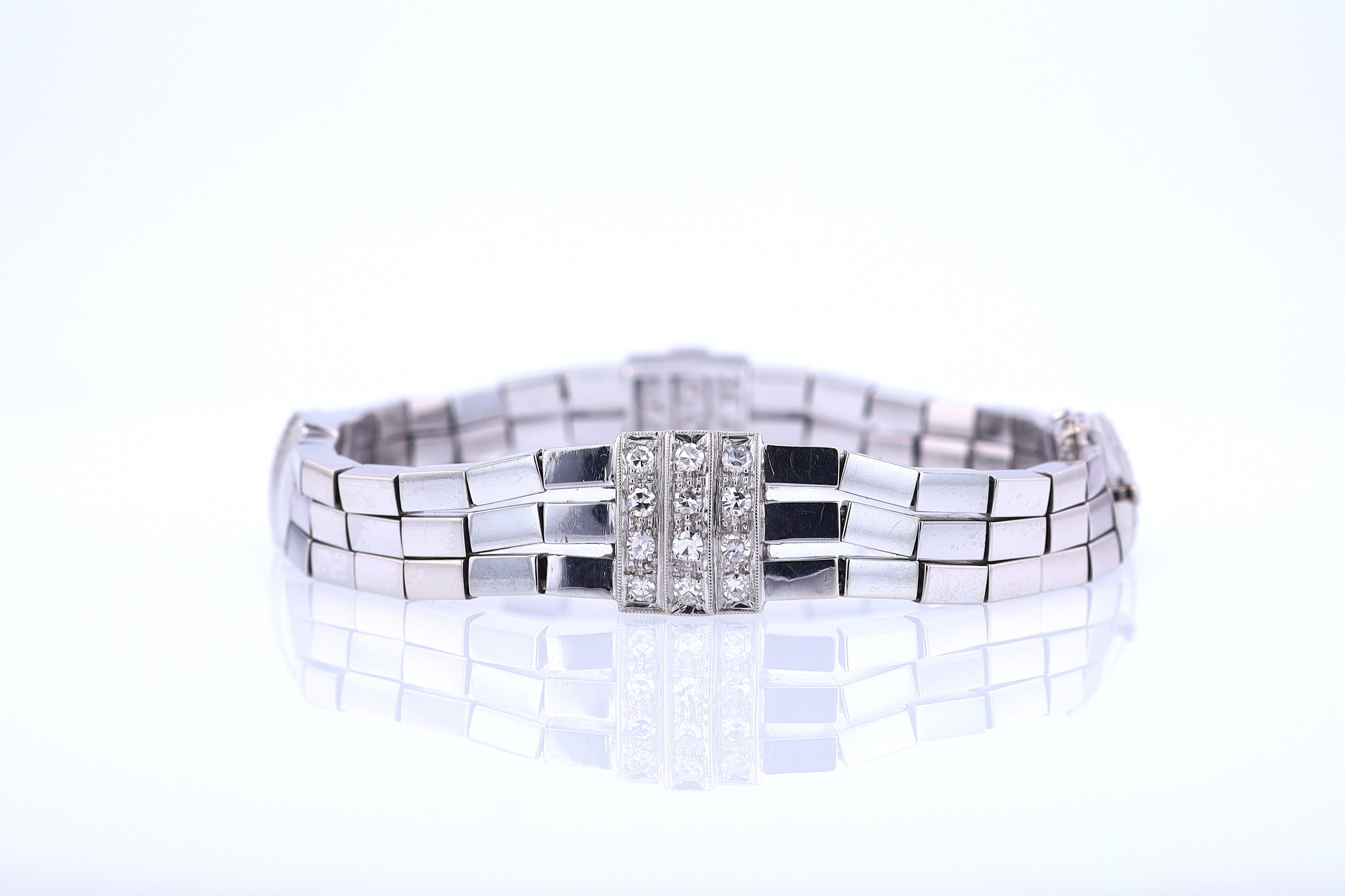 Retro 3 Strand 18k White Gold Pavé Diamond Bracelet