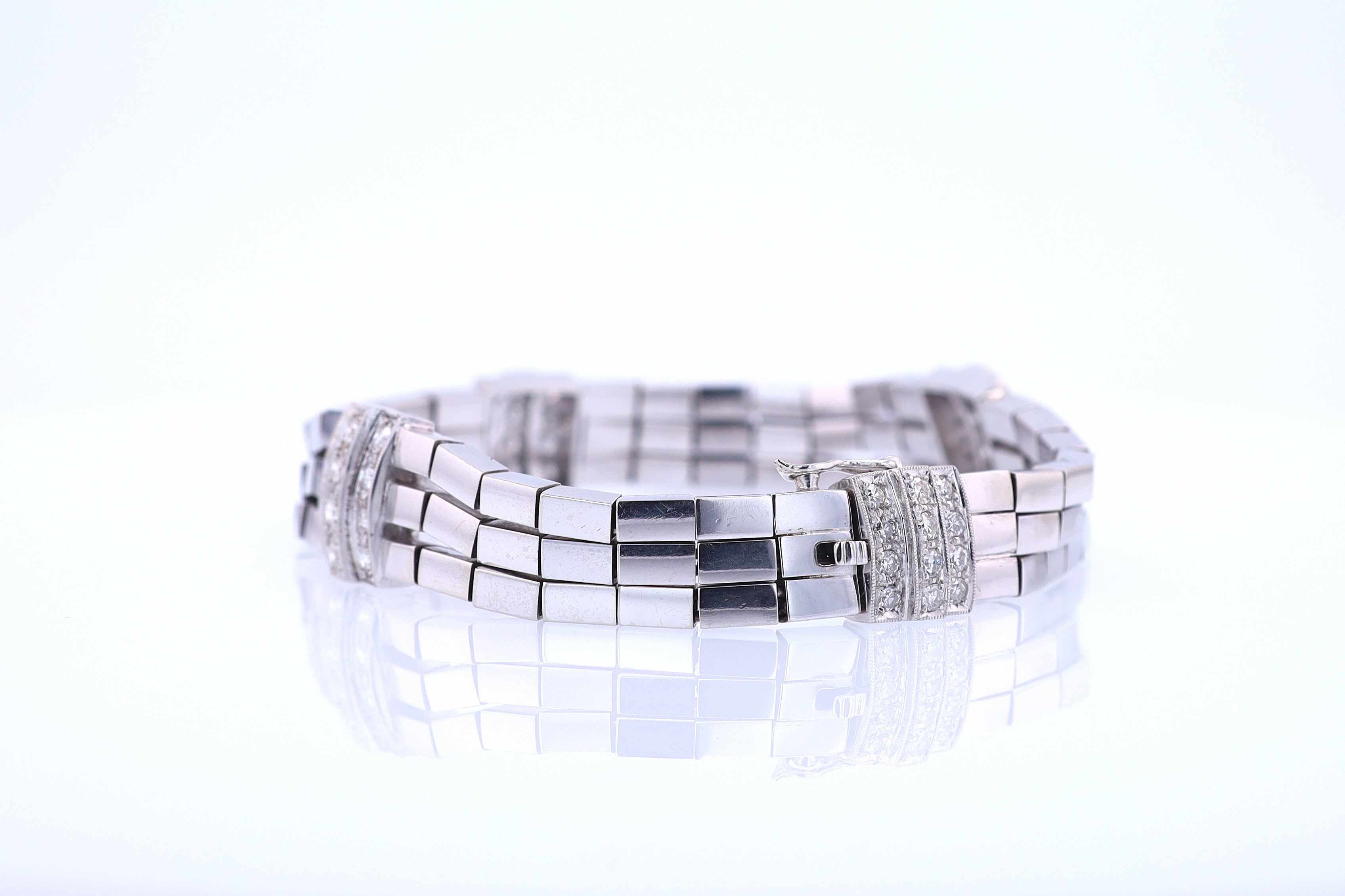 Retro 3 Strand 18k White Gold Pavé Diamond Bracelet