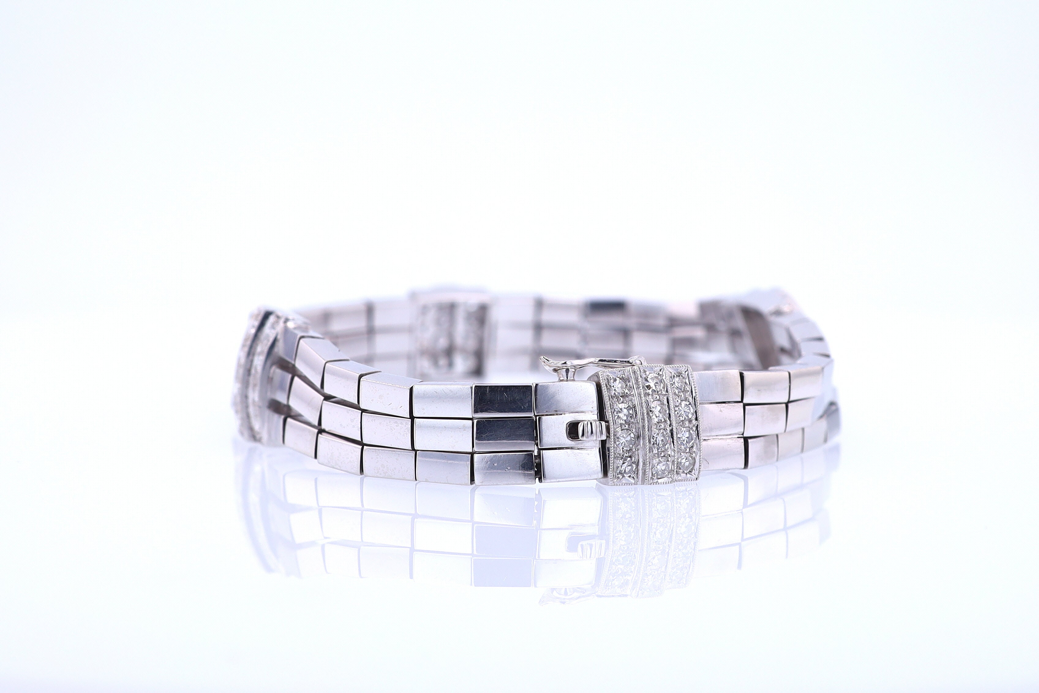 Retro 3 Strand 18k White Gold Pavé Diamond Bracelet