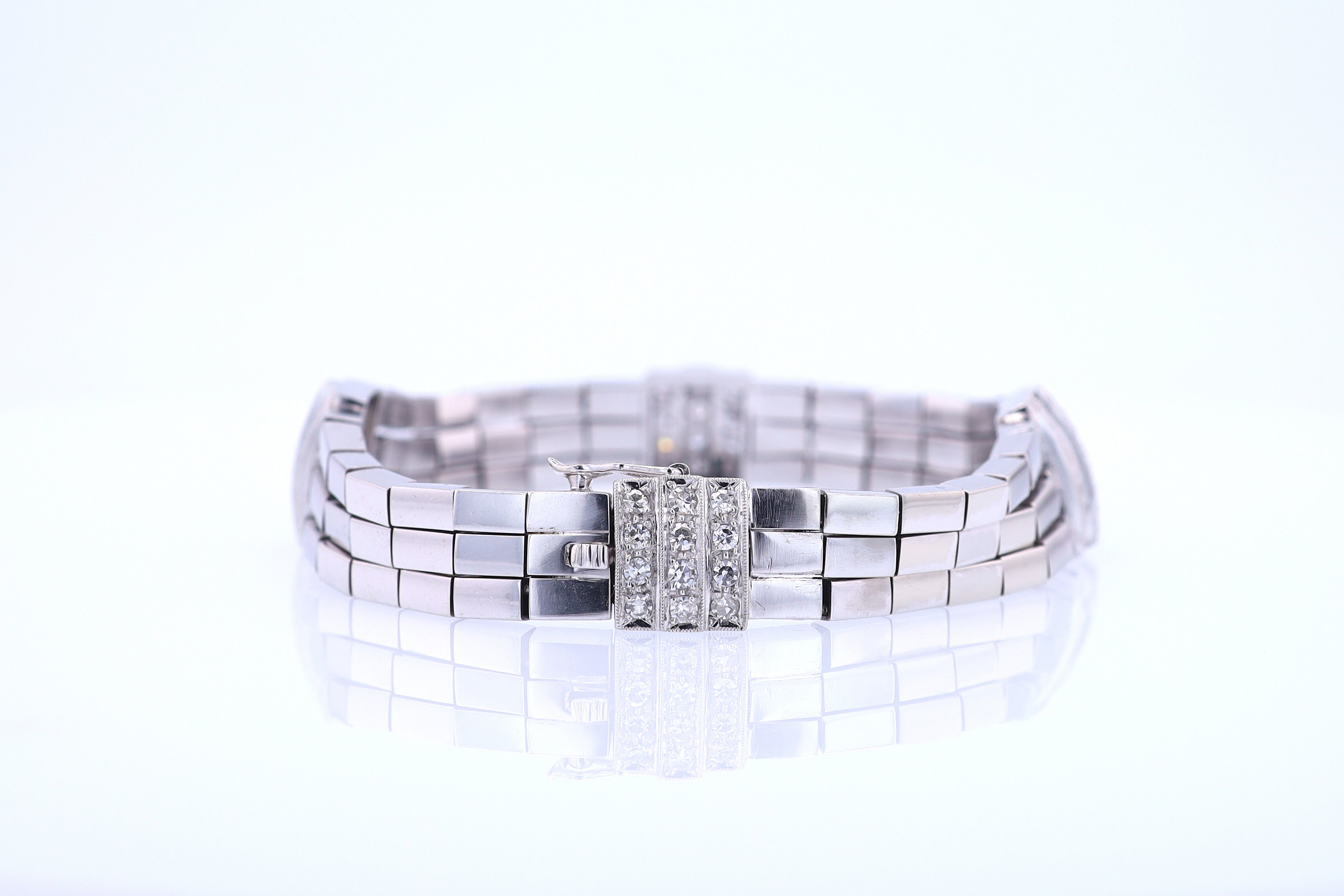 Retro 3 Strand 18k White Gold Pavé Diamond Bracelet