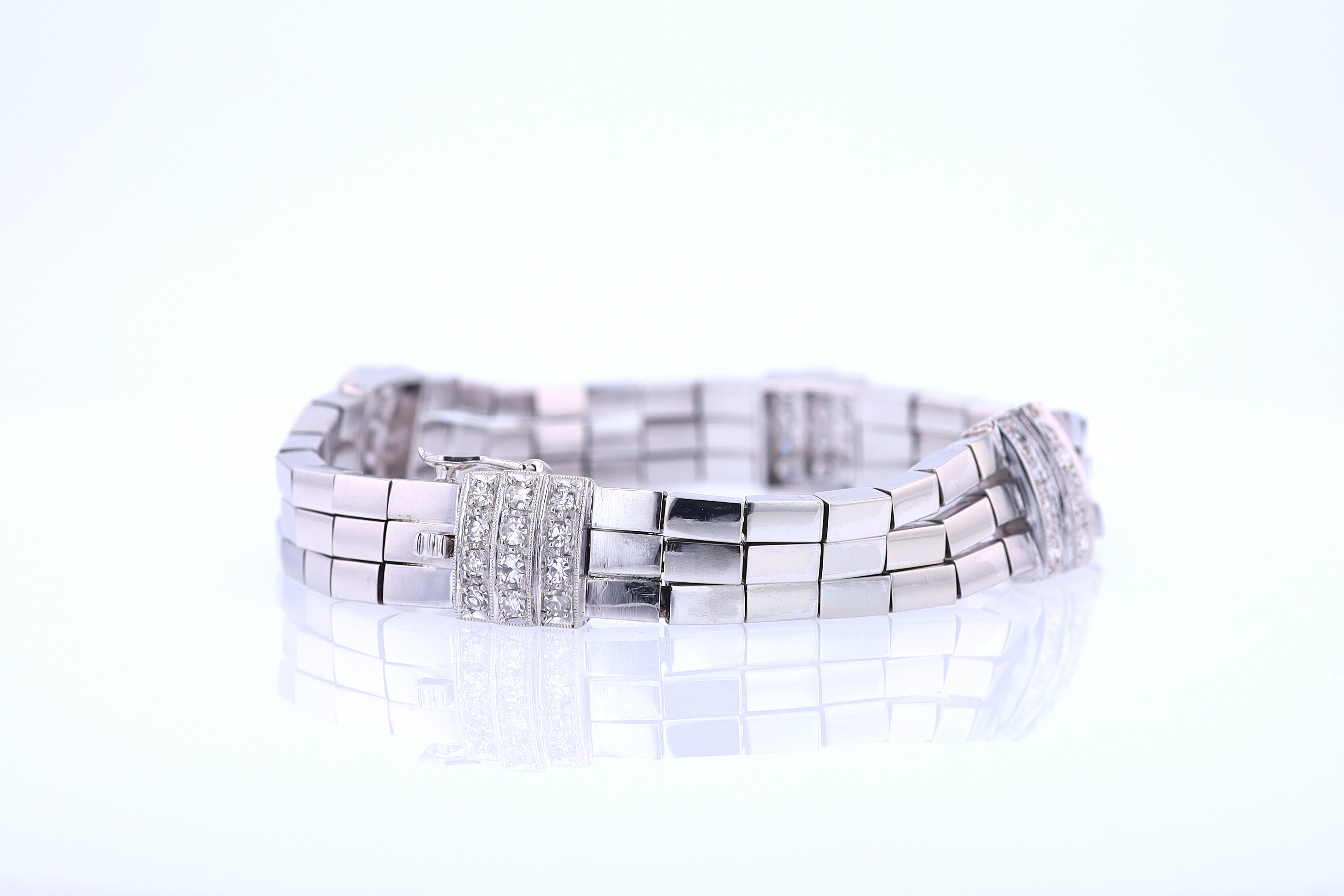 Retro 3 Strand 18k White Gold Pavé Diamond Bracelet