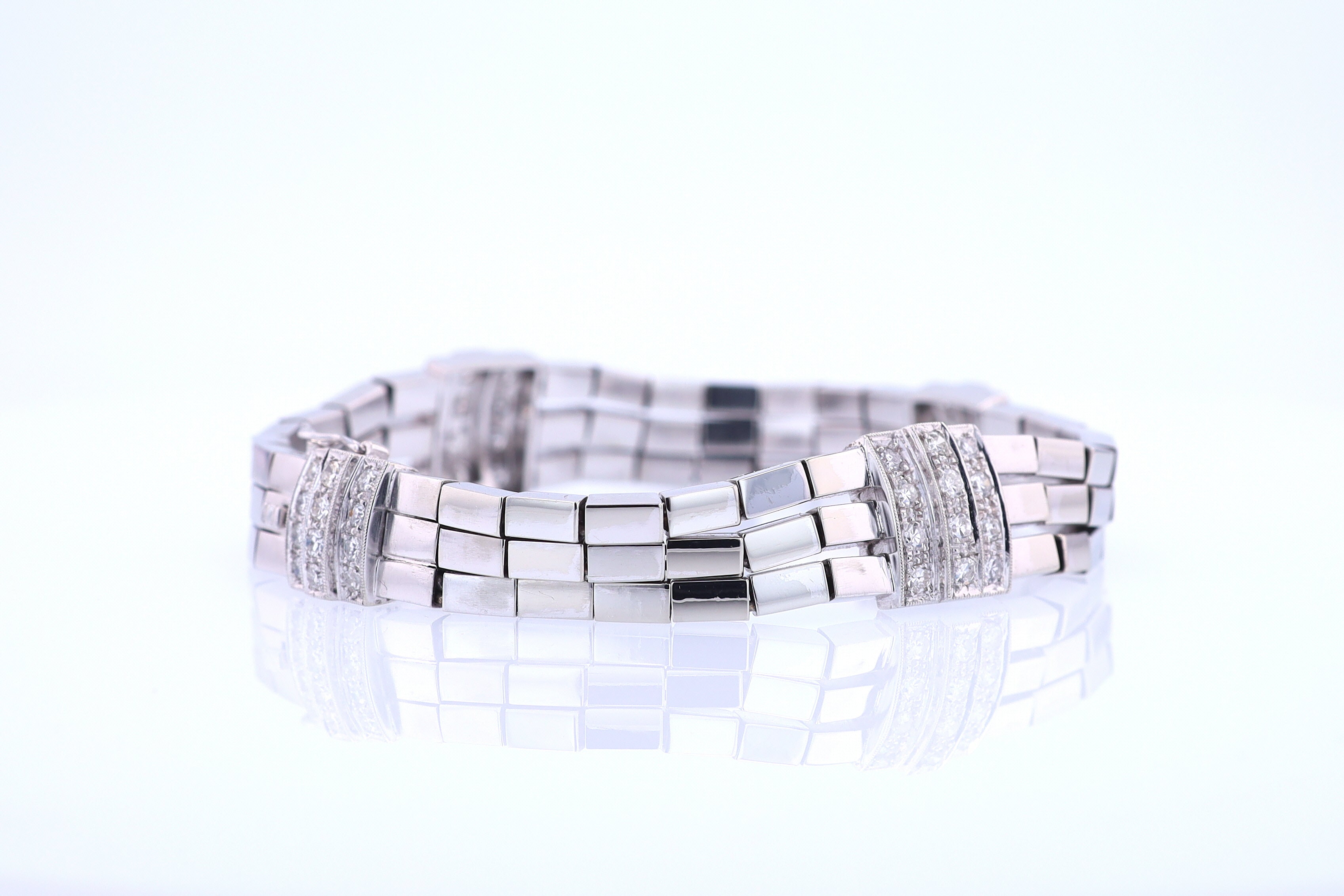 Retro 3 Strand 18k White Gold Pavé Diamond Bracelet