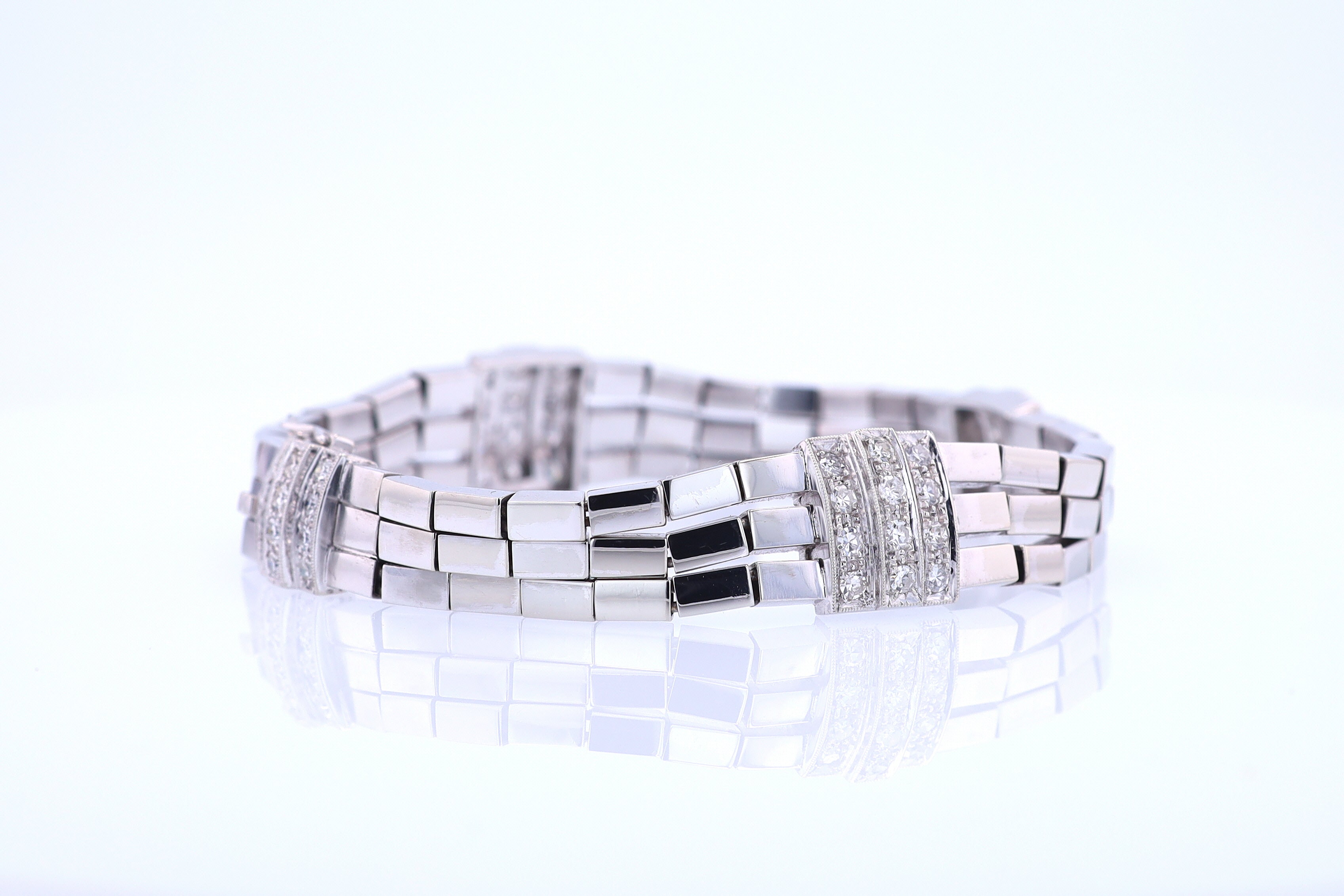 Retro 3 Strand 18k White Gold Pavé Diamond Bracelet