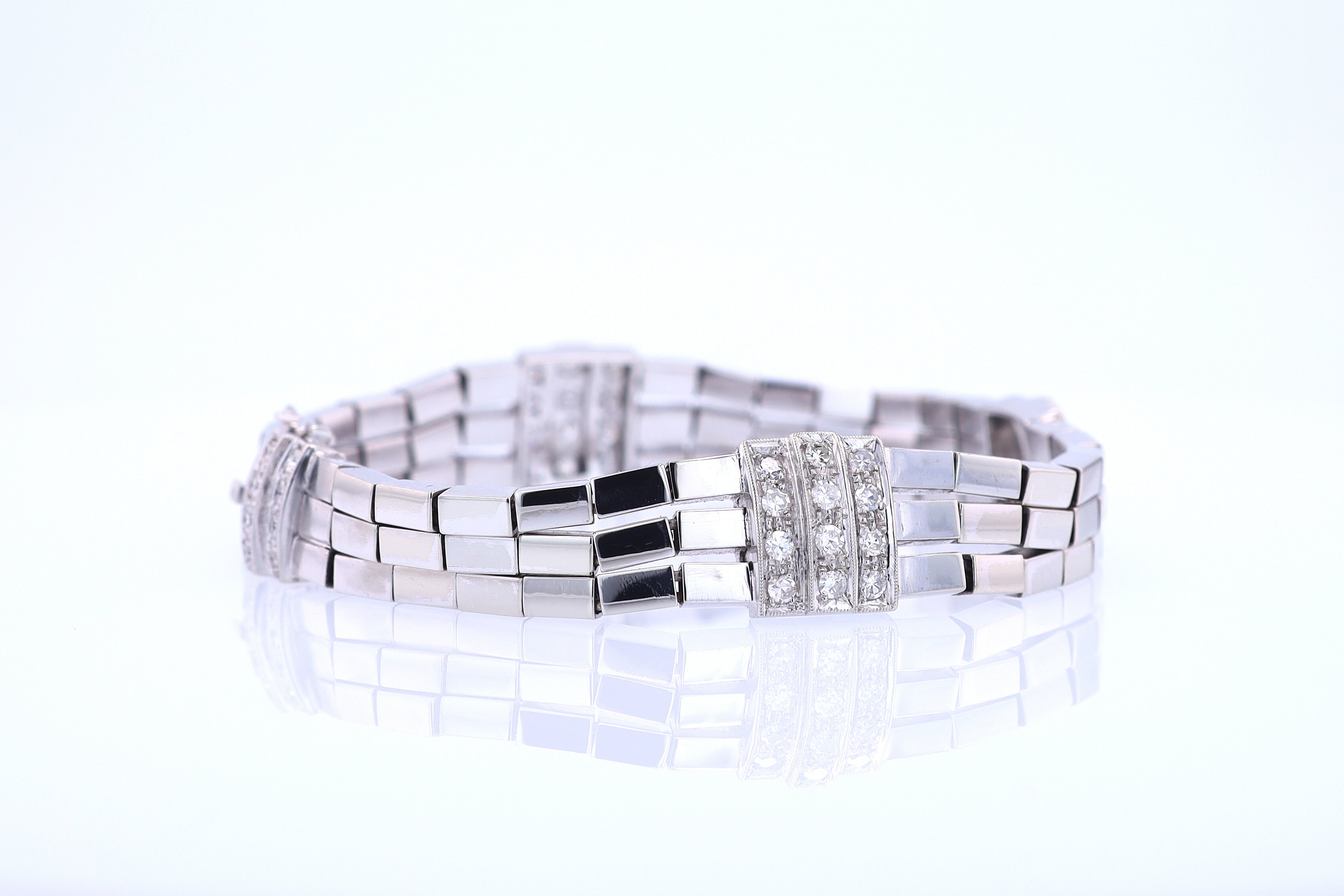 Retro 3 Strand 18k White Gold Pavé Diamond Bracelet