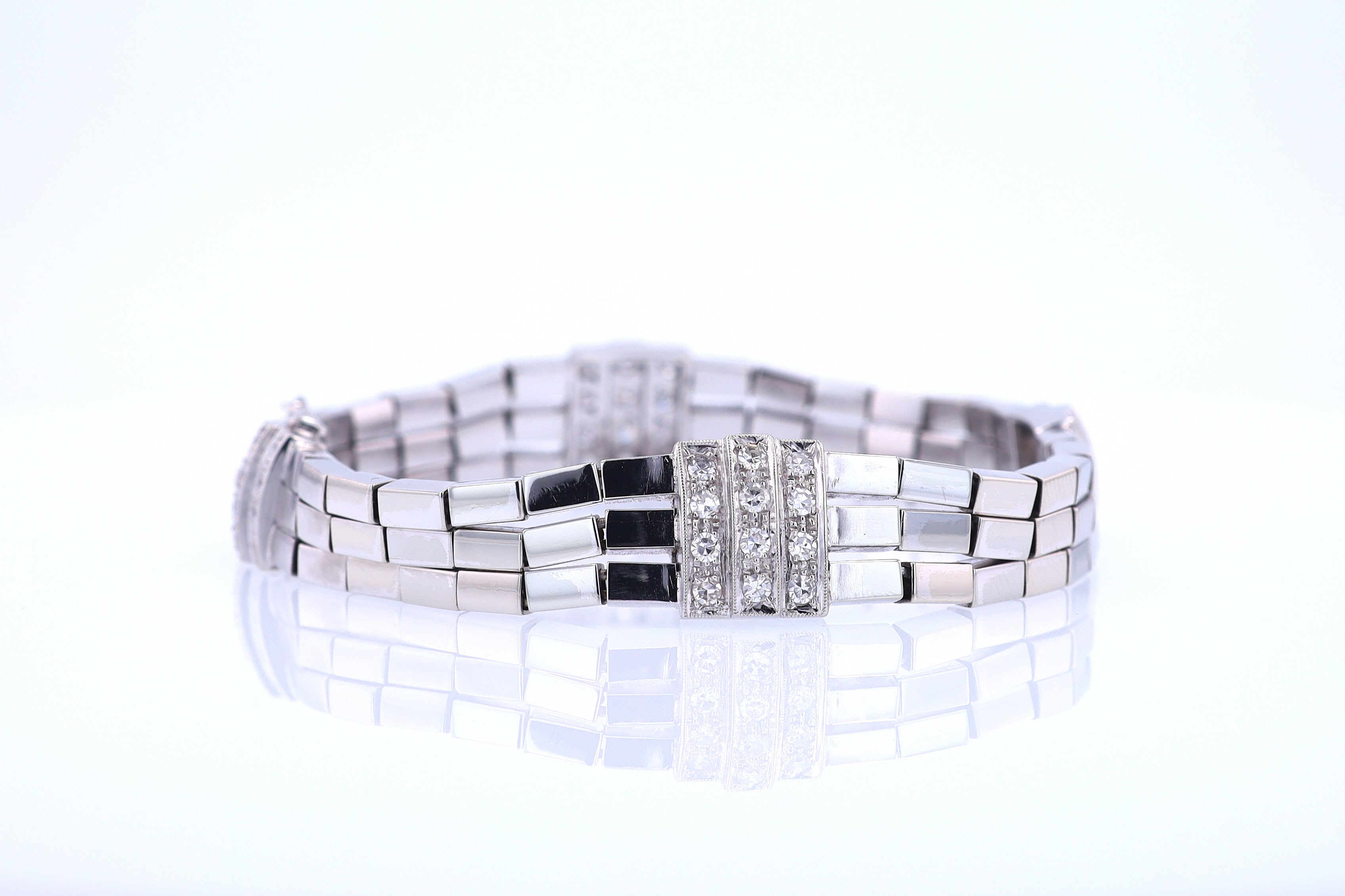 Retro 3 Strand 18k White Gold Pavé Diamond Bracelet