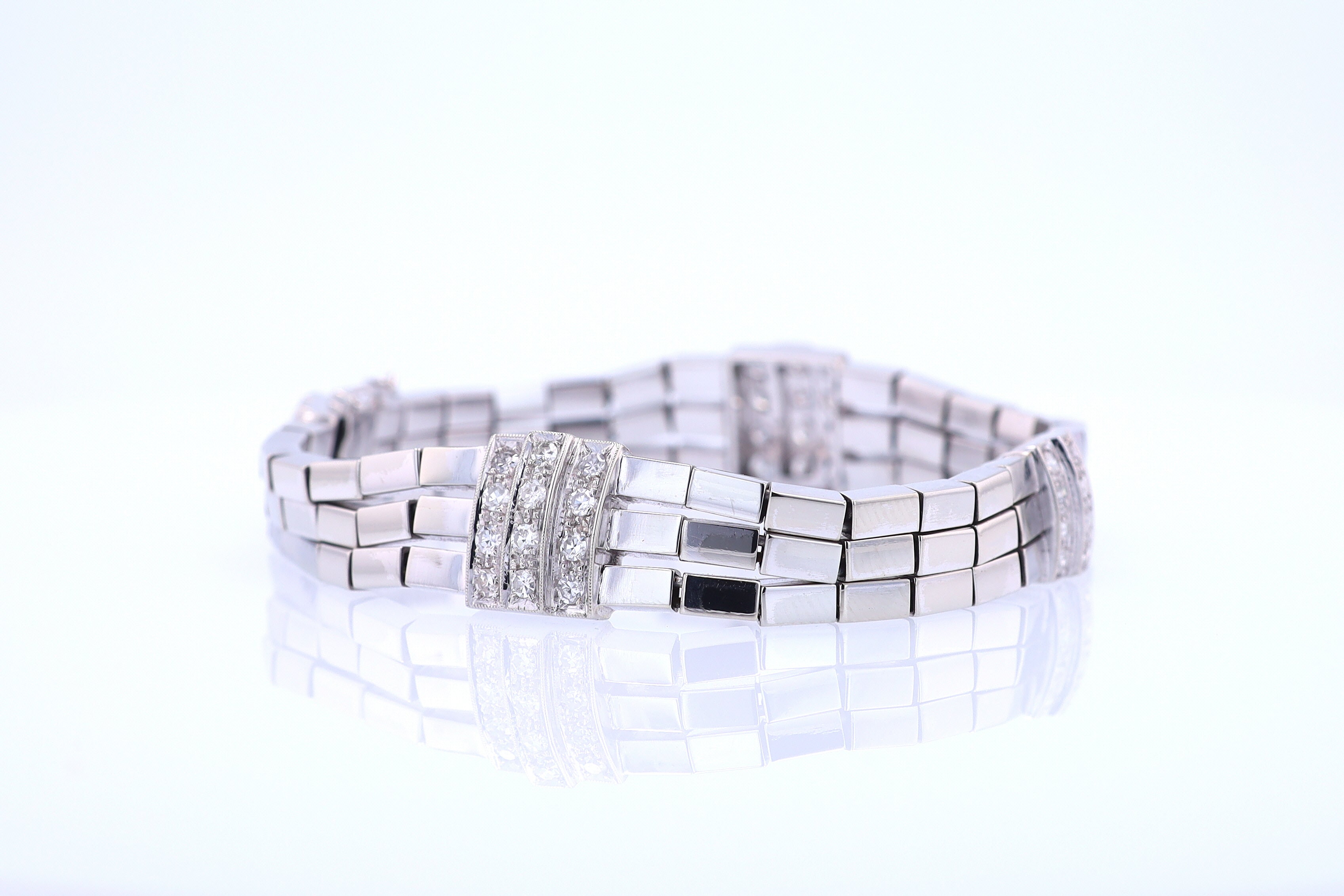 Retro 3 Strand 18k White Gold Pavé Diamond Bracelet