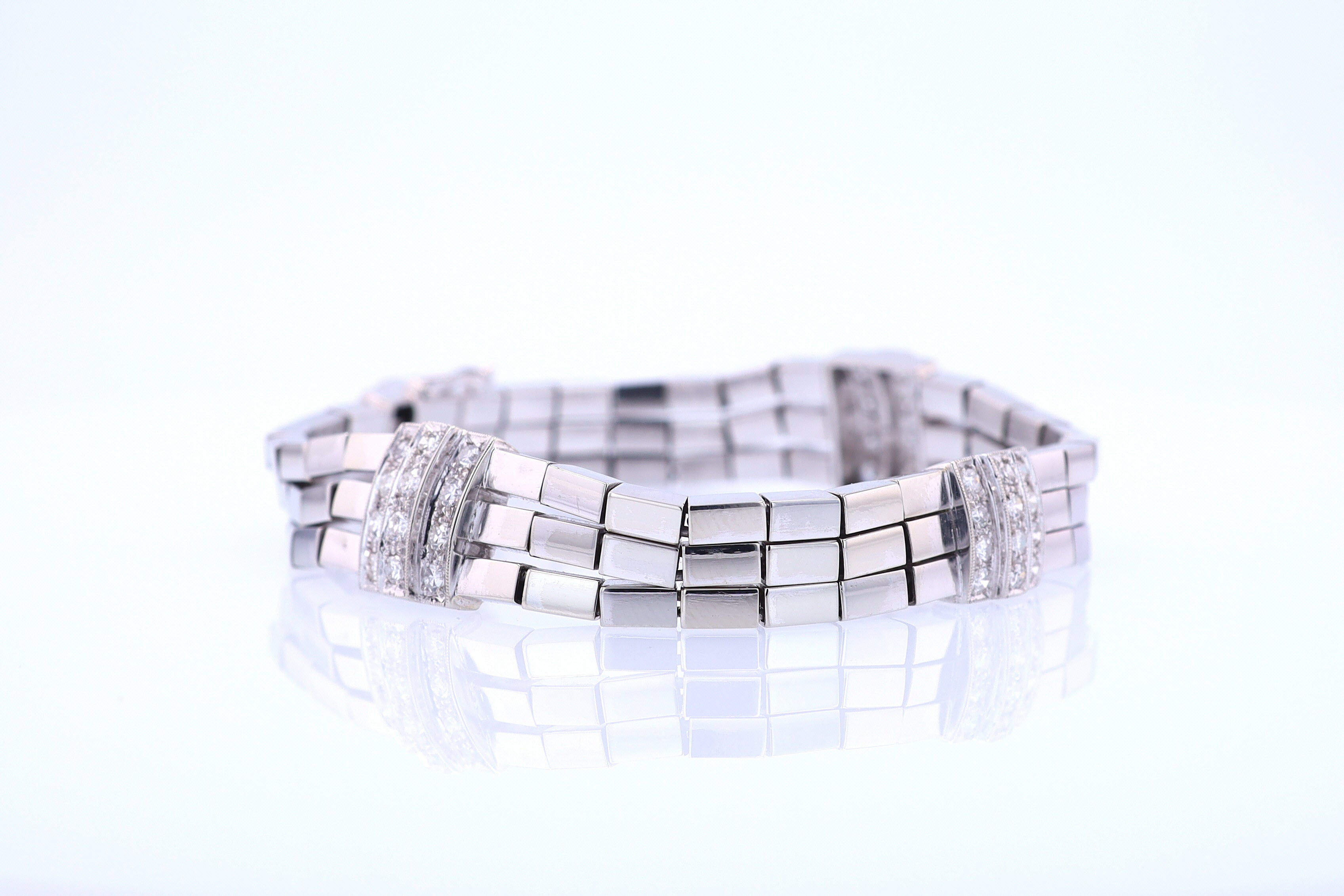 Retro 3 Strand 18k White Gold Pavé Diamond Bracelet