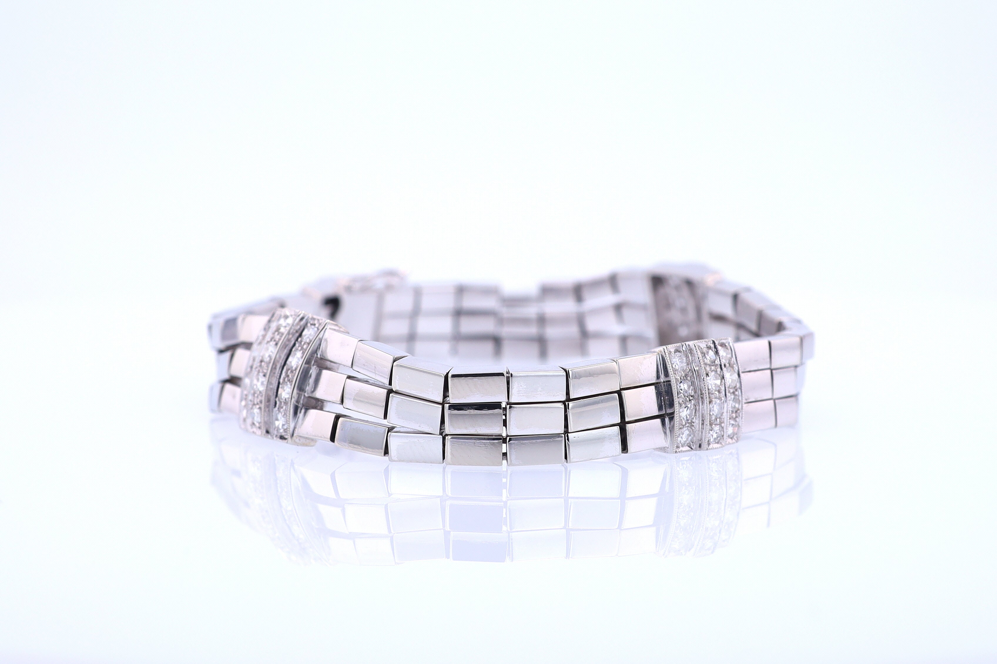 Retro 3 Strand 18k White Gold Pavé Diamond Bracelet