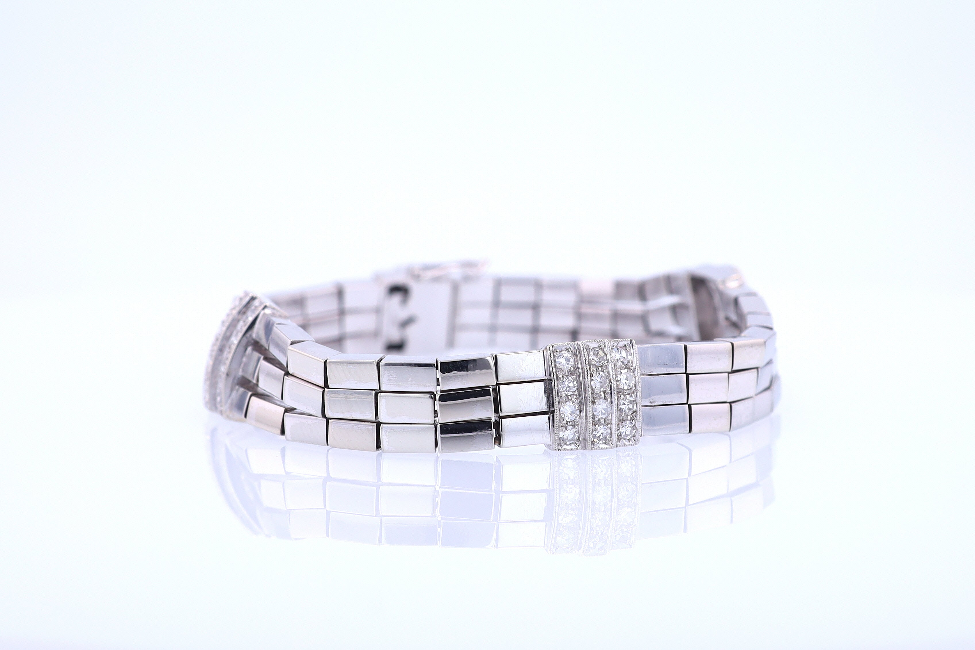 Retro 3 Strand 18k White Gold Pavé Diamond Bracelet