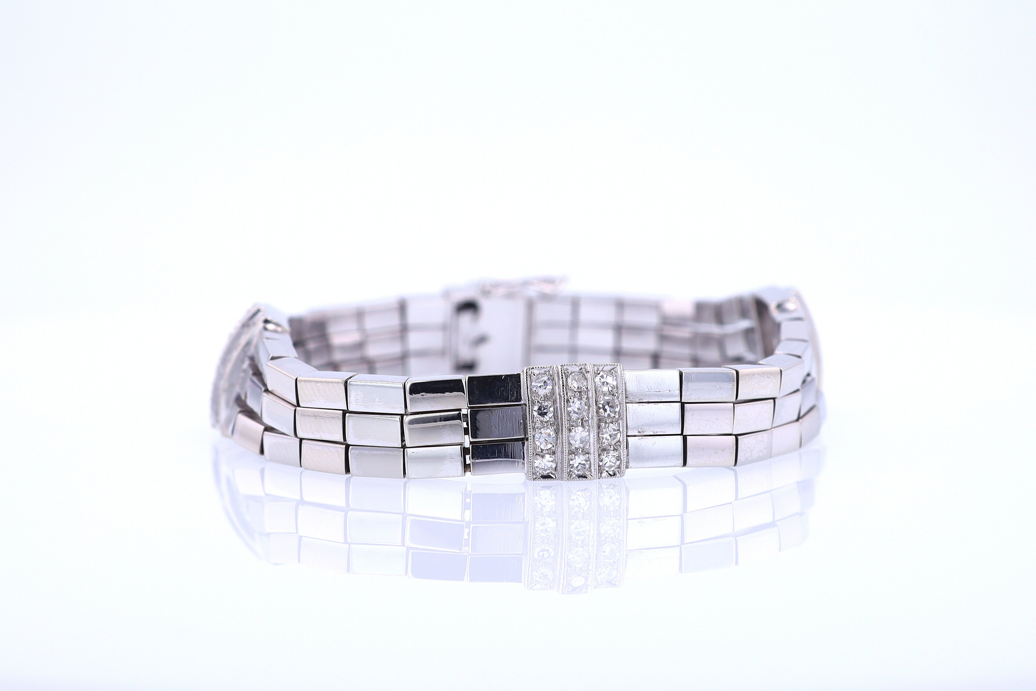 Retro 3 Strand 18k White Gold Pavé Diamond Bracelet