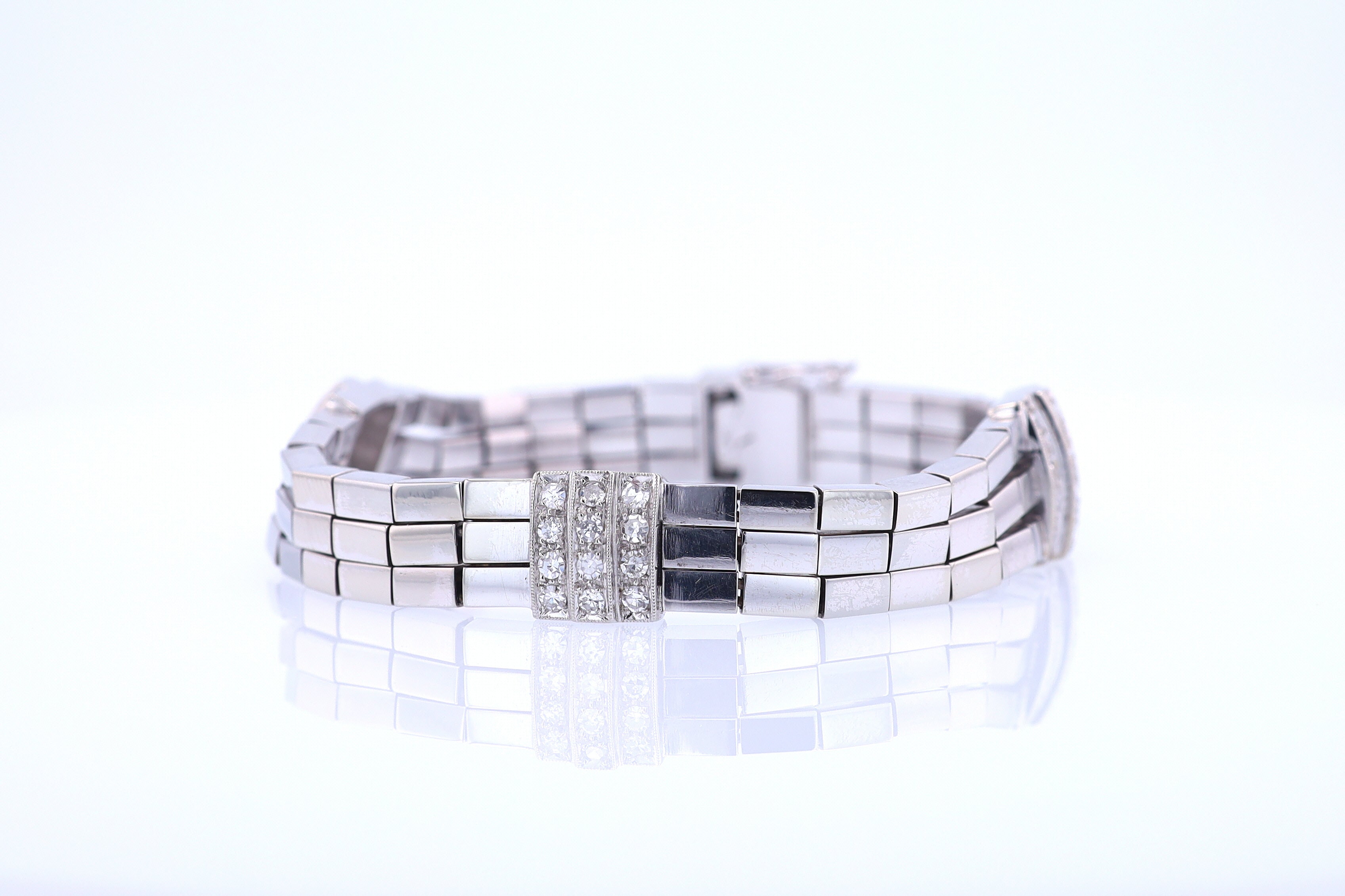 Retro 3 Strand 18k White Gold Pavé Diamond Bracelet