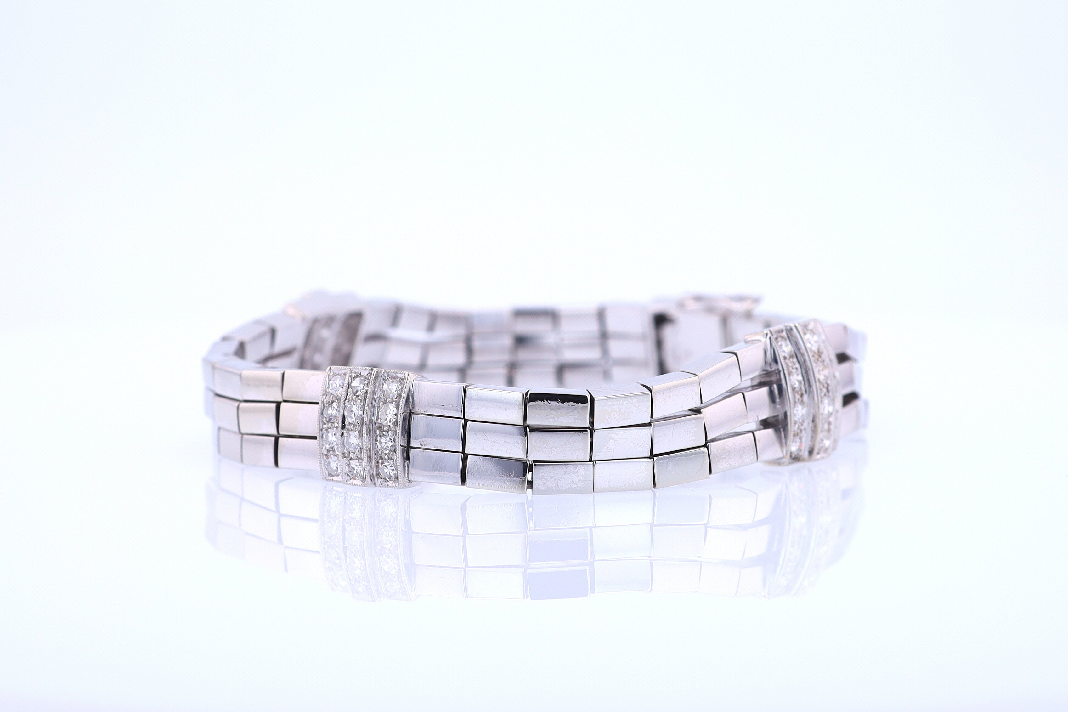 Retro 3 Strand 18k White Gold Pavé Diamond Bracelet