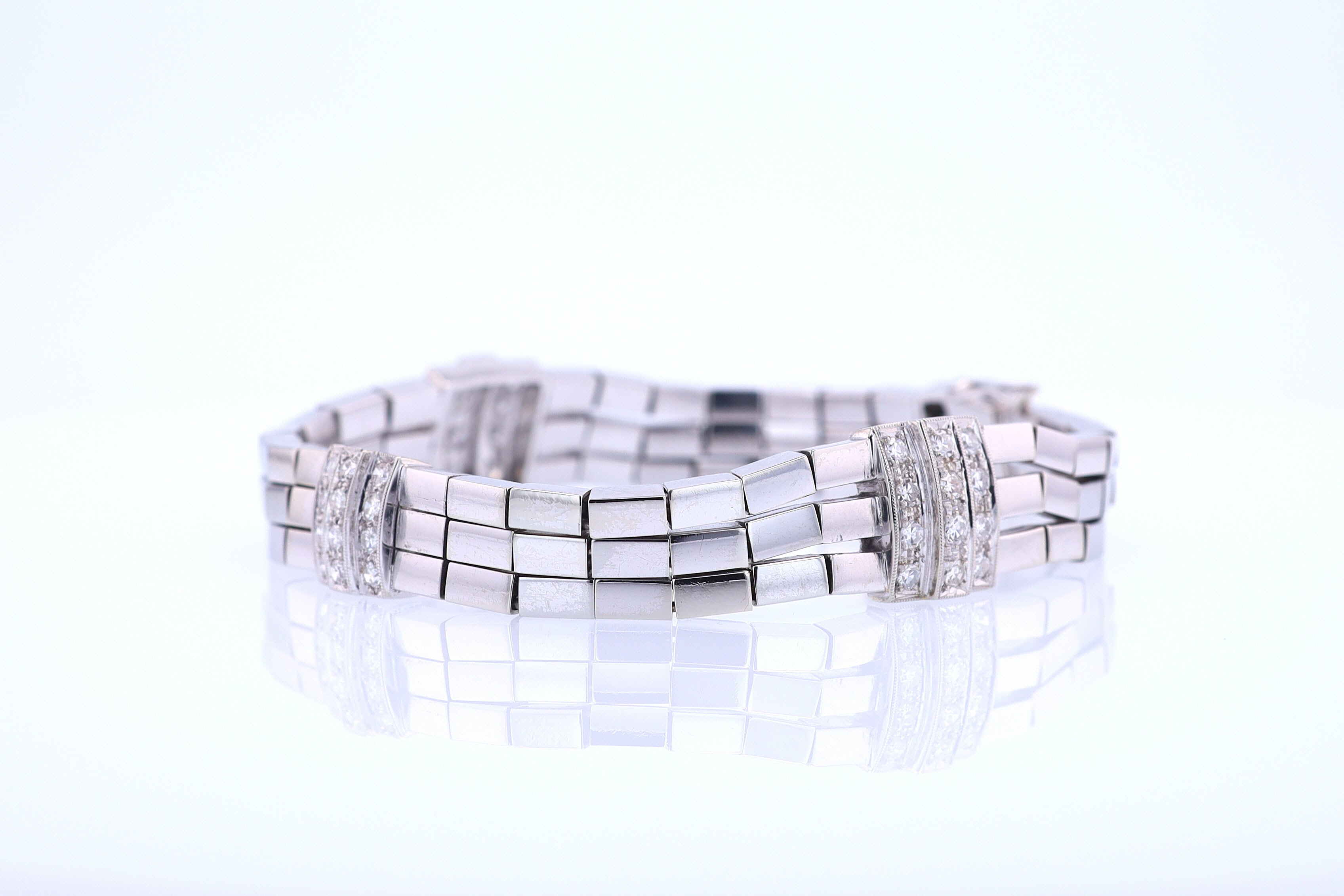 Retro 3 Strand 18k White Gold Pavé Diamond Bracelet