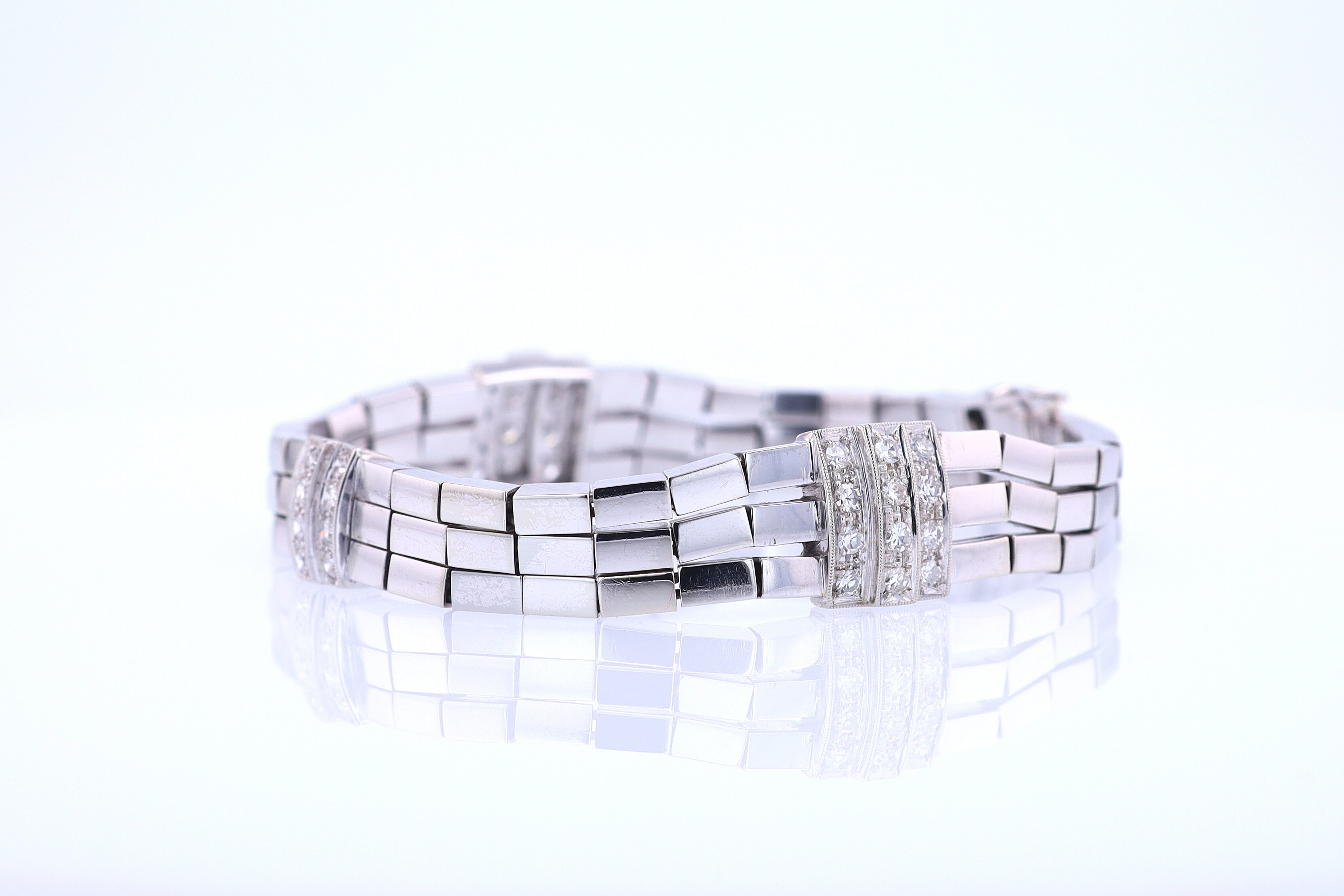 Retro 3 Strand 18k White Gold Pavé Diamond Bracelet