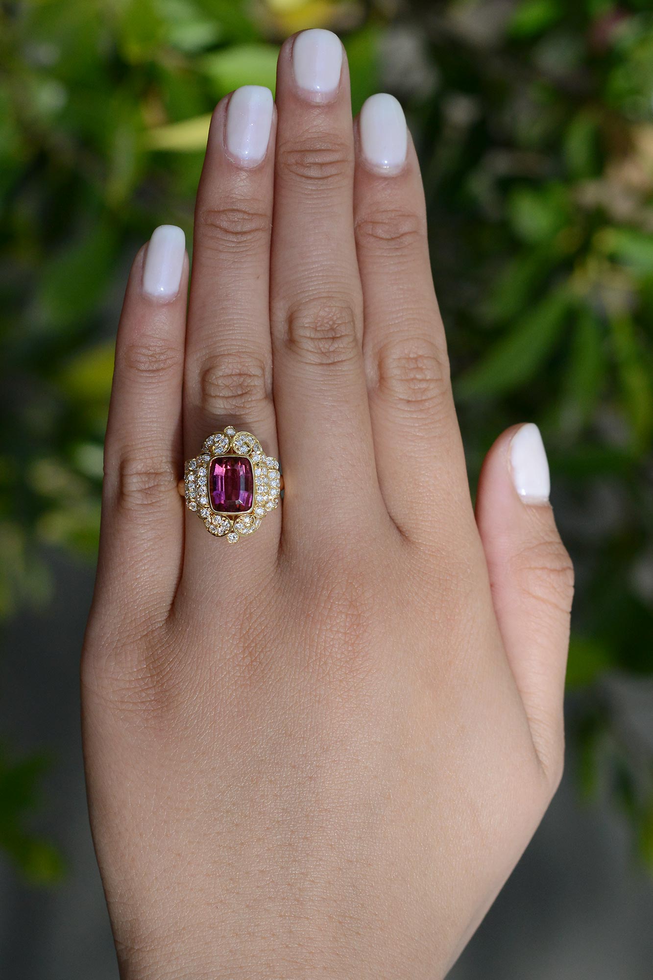 Rubellite Pink Tourmaline Diamond Cocktail Ring