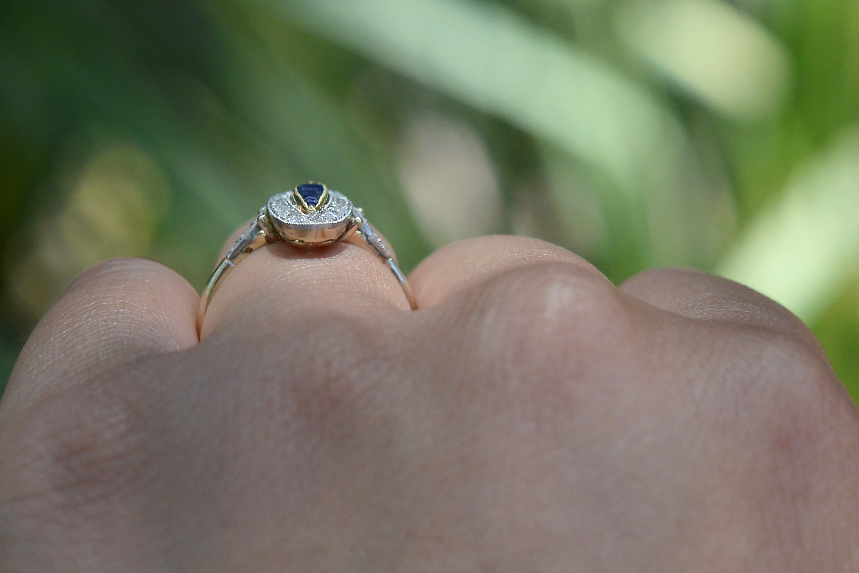 Sapphire and Diamond Edwardian Navette Ring