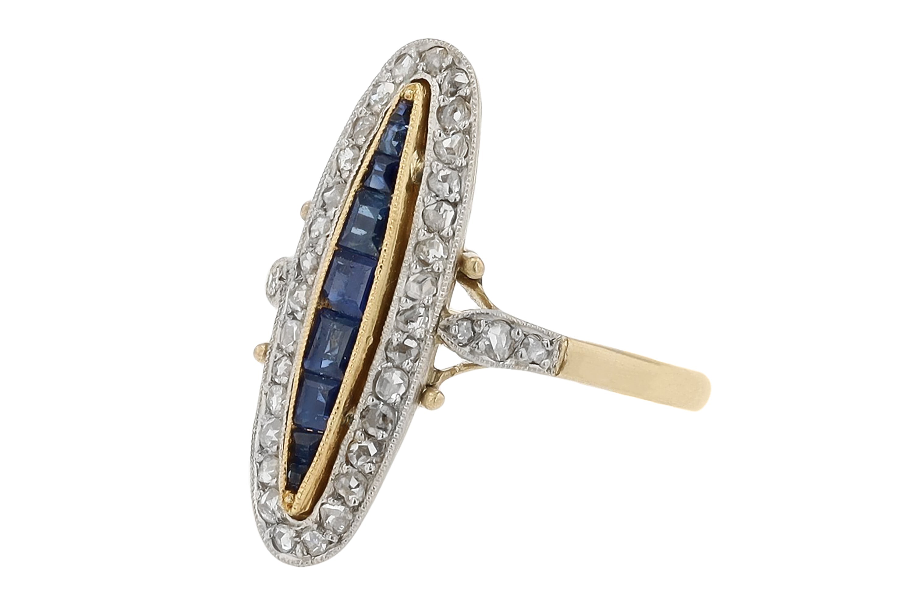 Sapphire and Diamond Edwardian Navette Ring