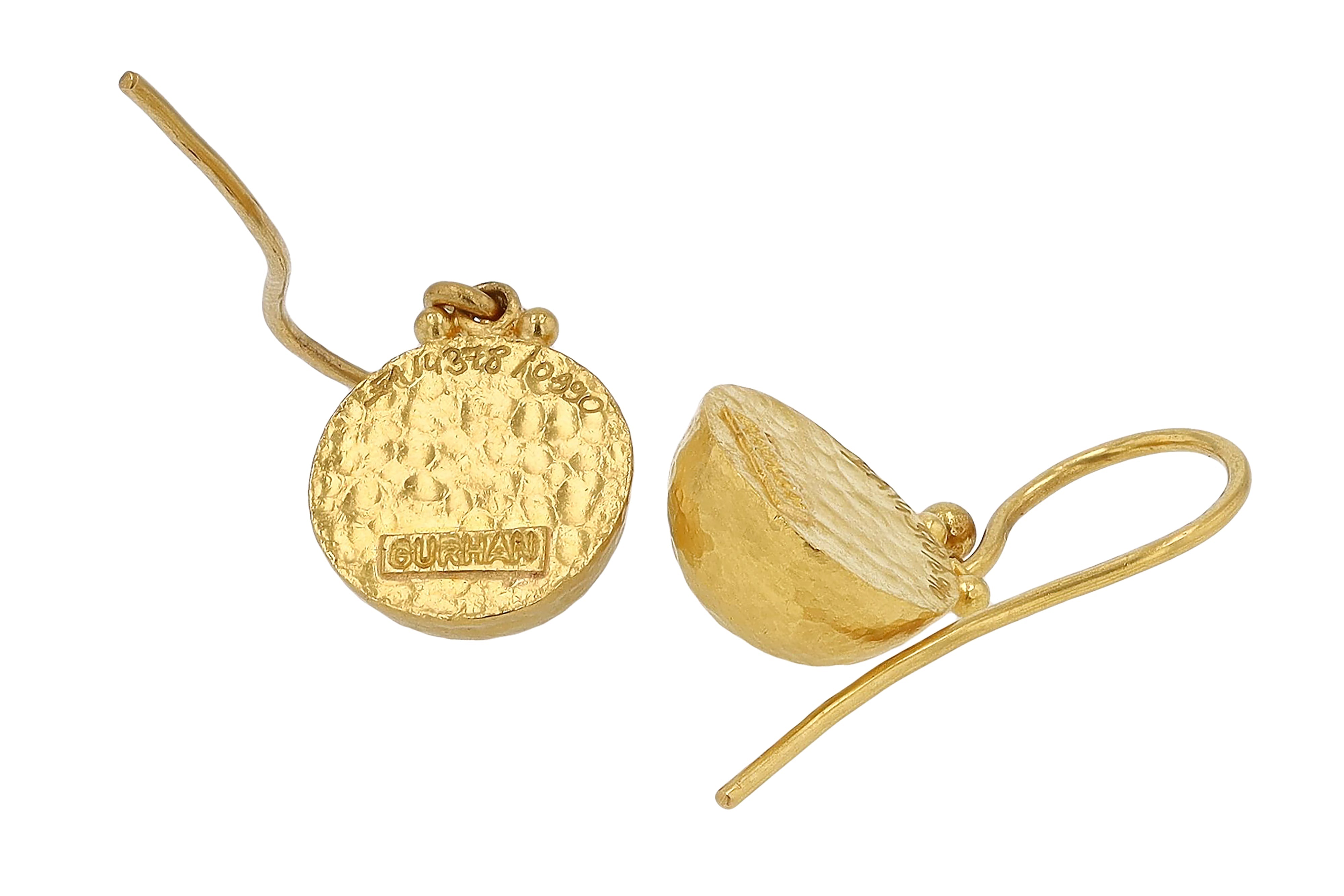 Signed Gurhan 24kt Gold Hammered Spell Drop Earrings