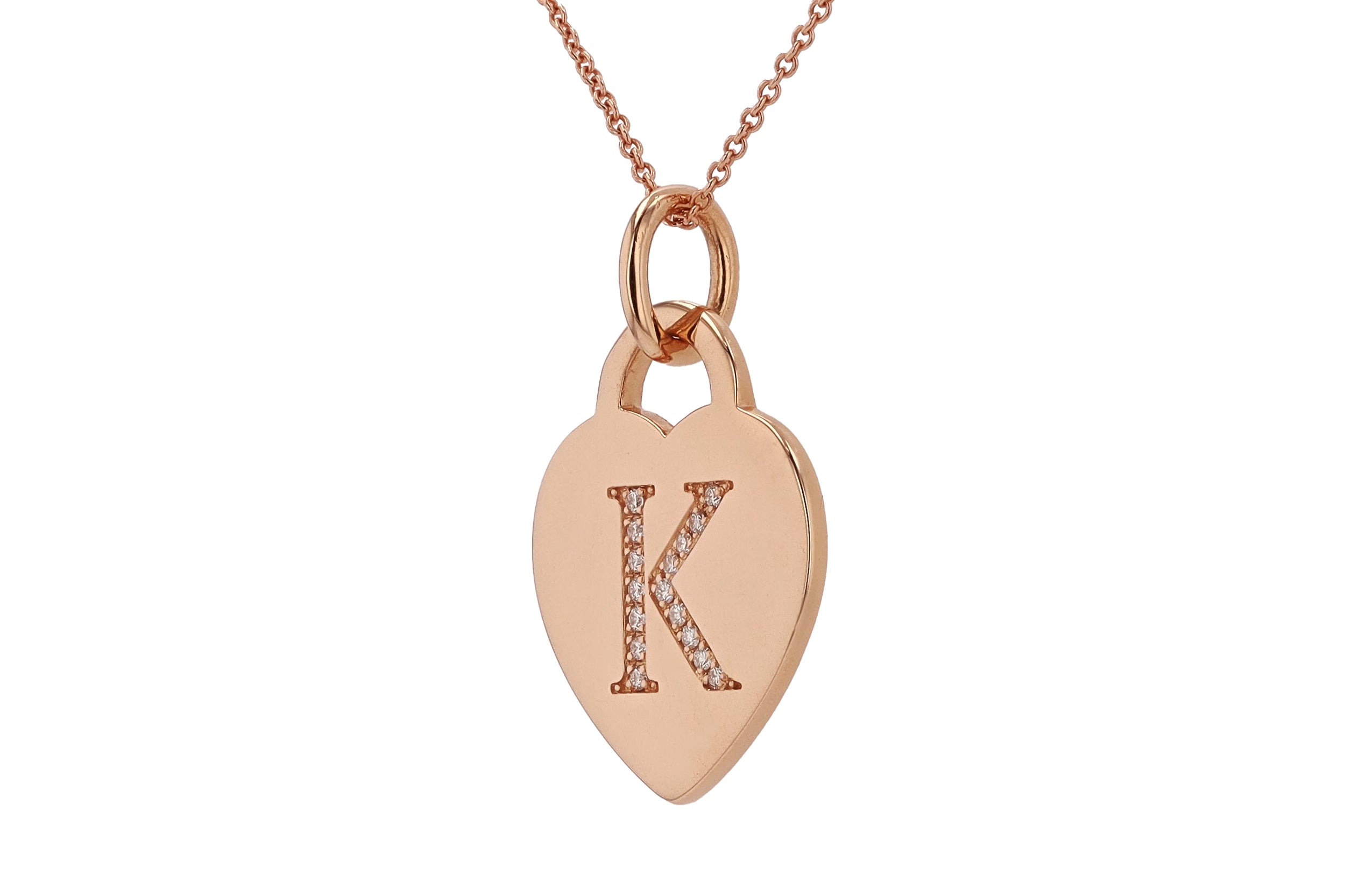 Tiffany & Co. Diamond Monogrammed "K" Heart Pendant Necklace