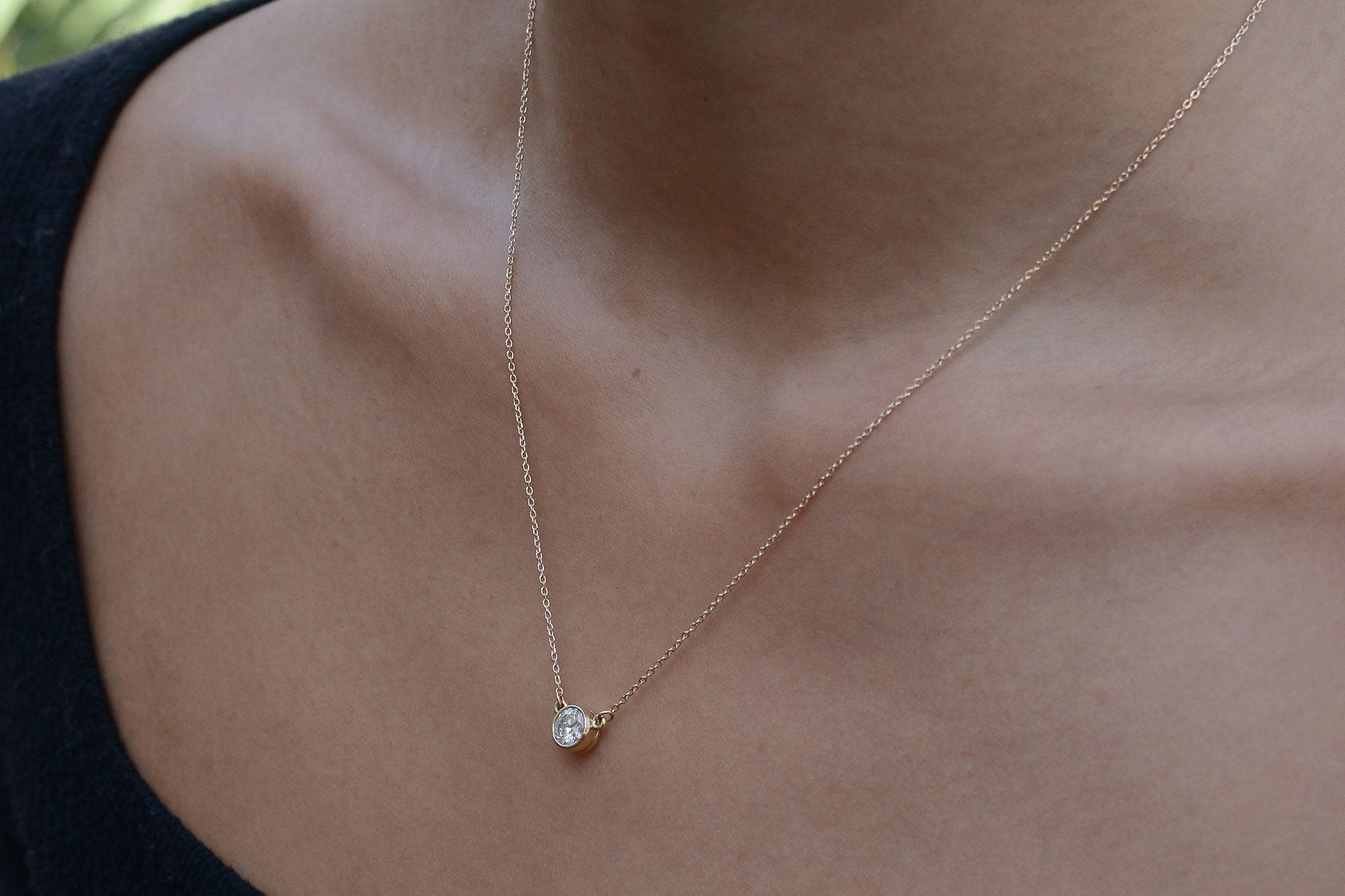 Tiffany Style Yellow Gold Diamond Solitaire Necklace