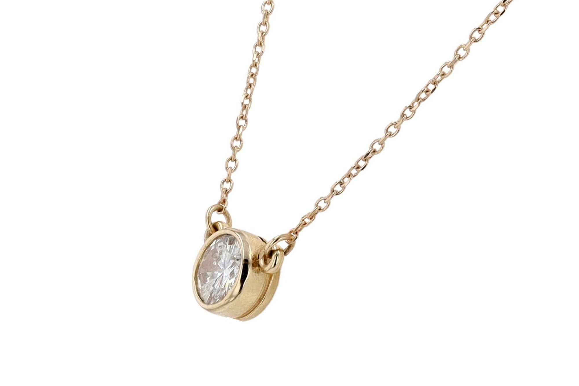 Tiffany Style Yellow Gold Diamond Solitaire Necklace