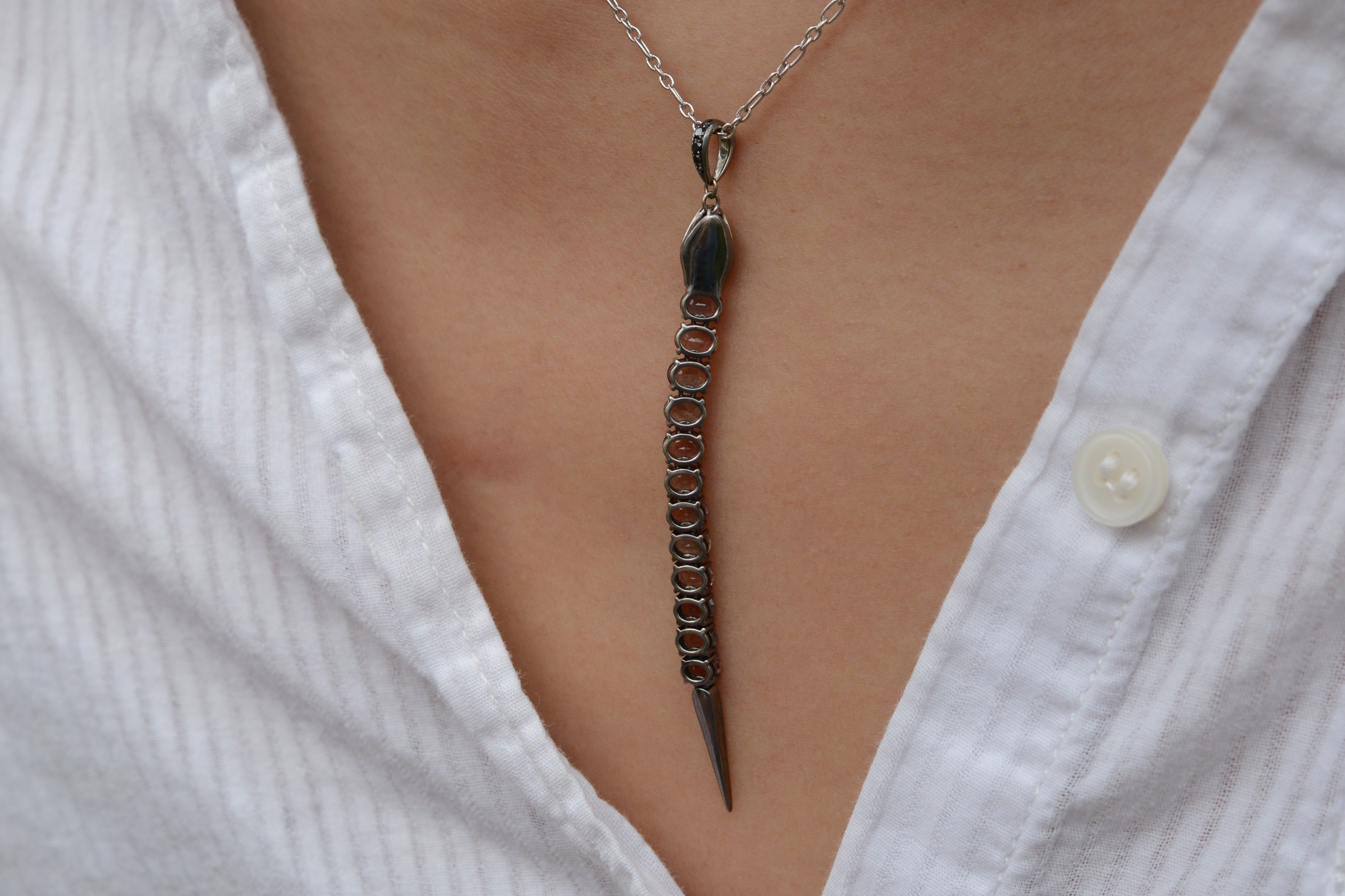 Tourmaline and Black Diamond Snake Pendant