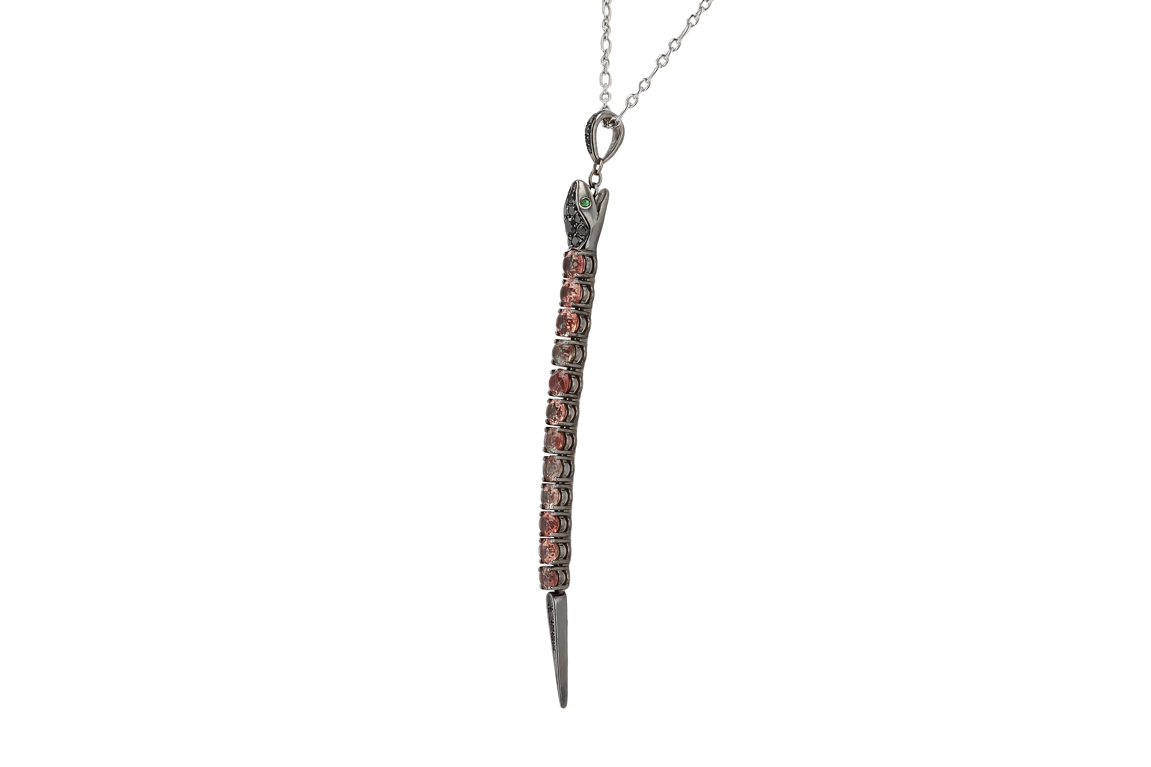Tourmaline and Black Diamond Snake Pendant