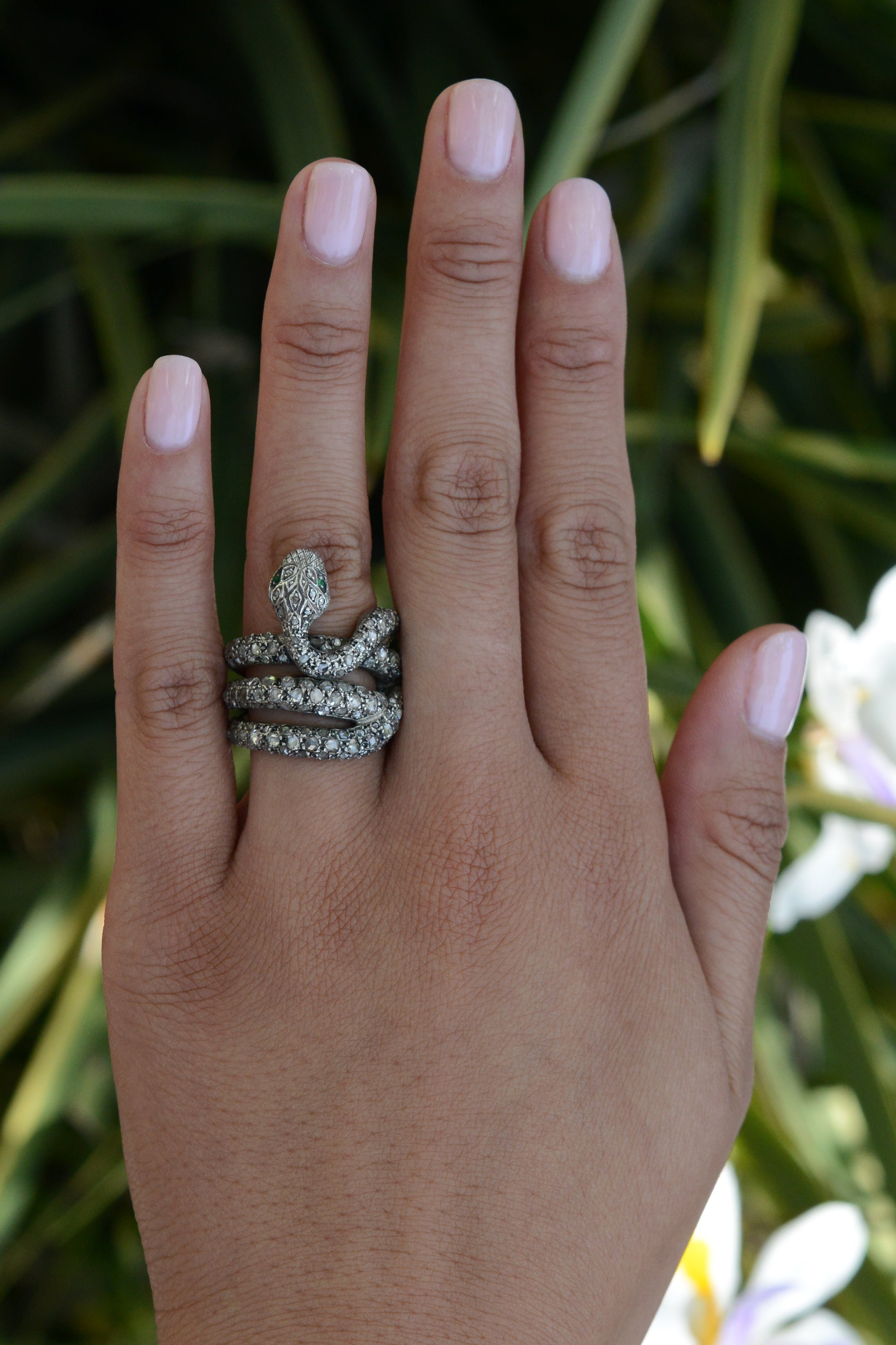 Victorian Antique Rose Cut Diamond Serpent Snake Ring
