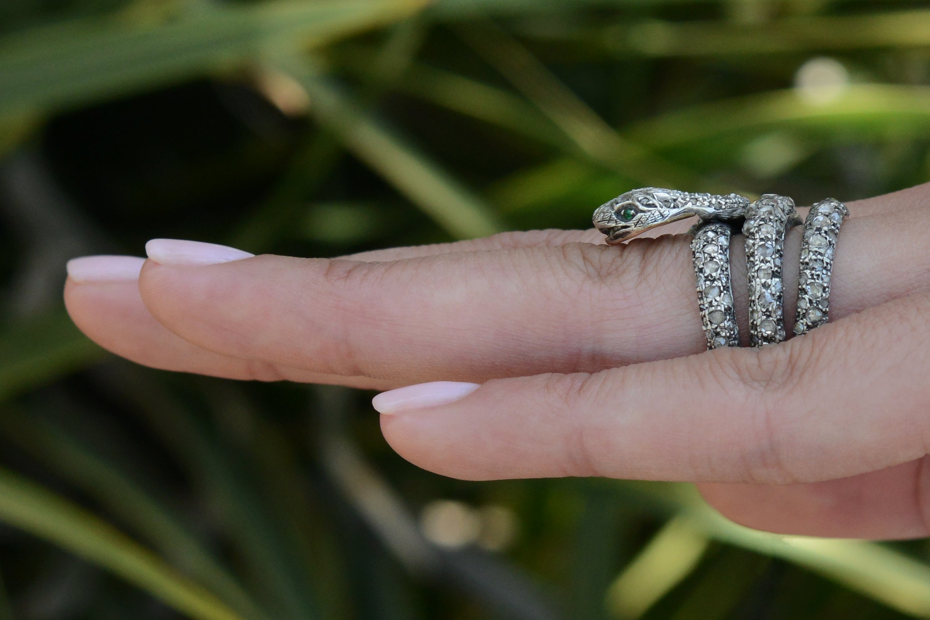 Victorian Antique Rose Cut Diamond Serpent Snake Ring