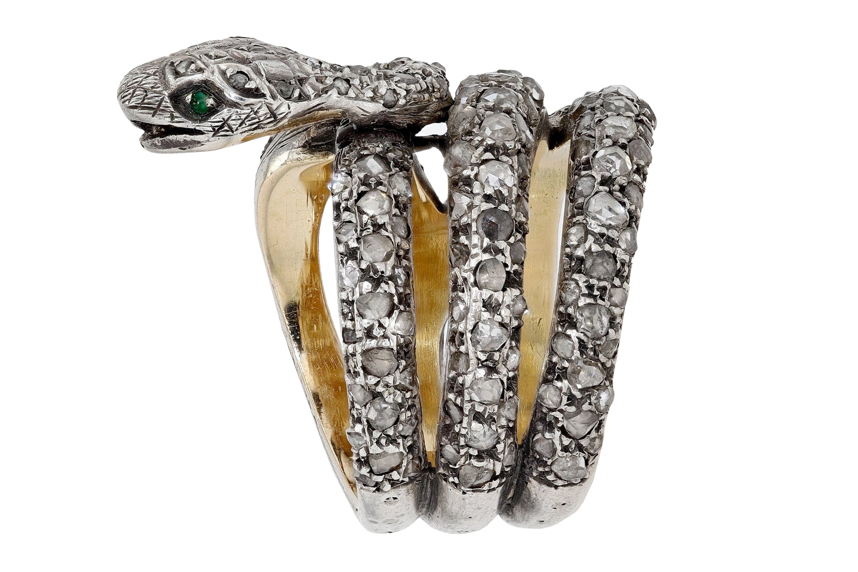 Victorian Antique Rose Cut Diamond Serpent Snake Ring