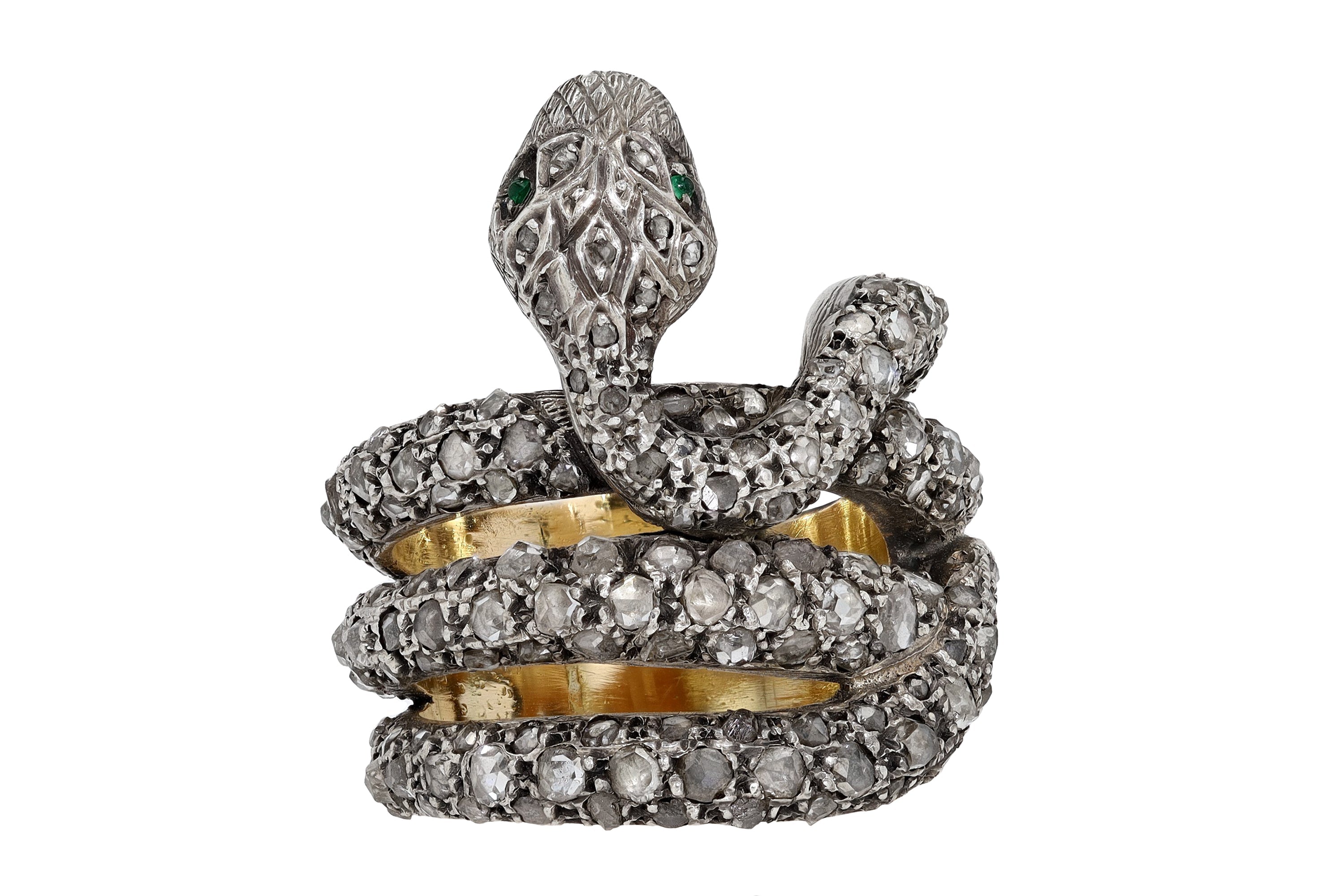 Victorian Antique Rose Cut Diamond Serpent Snake Ring