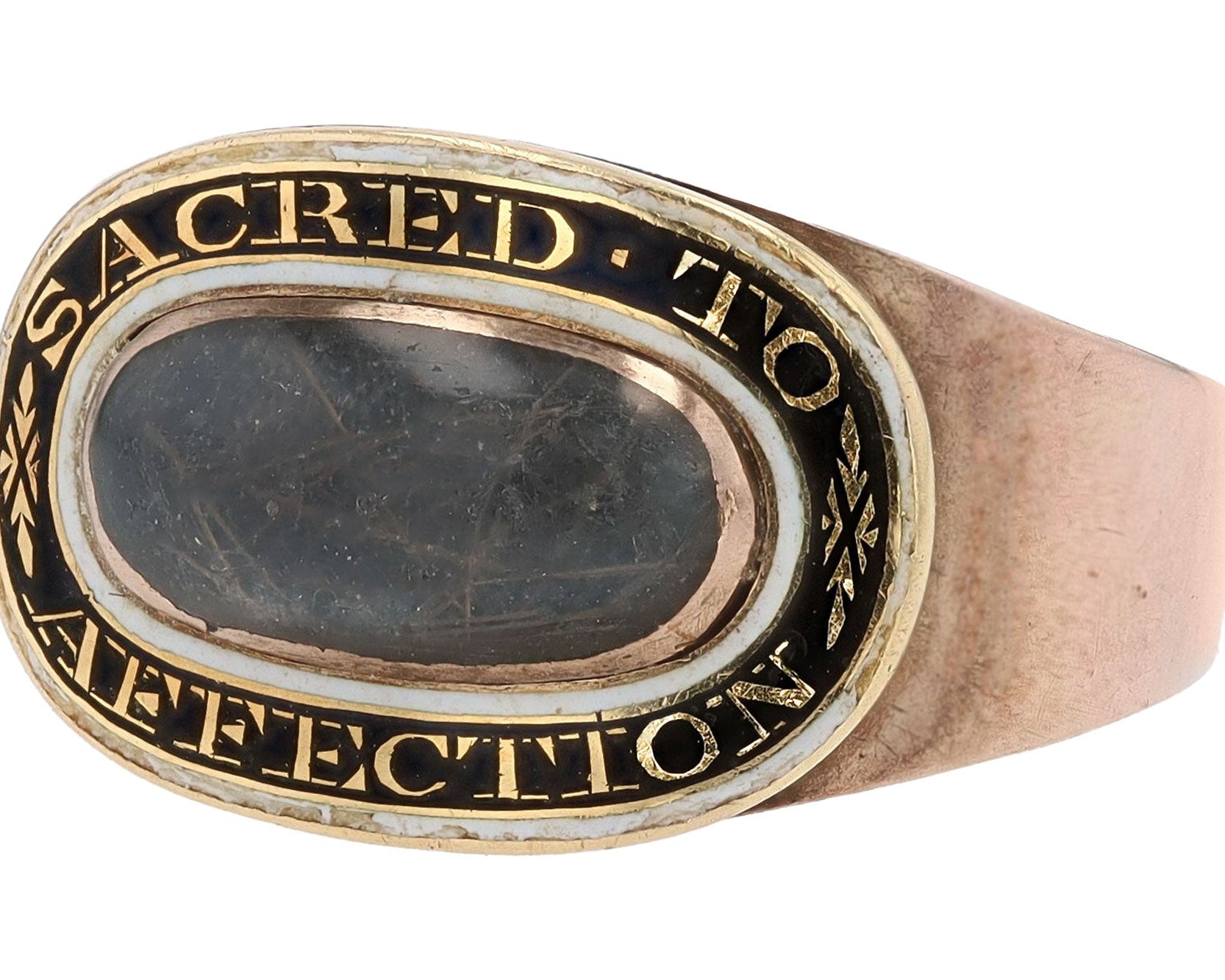 Victorian Hair & Enamel "Sacred to Affection" Mourning Ring